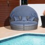 OUTSUNNY Lit canapé de jardin modulable grand confort pare-soleil pliable 5 coussins 3 oreillers 180L x 175l x 147H cm résine tressée grise polyester bleu