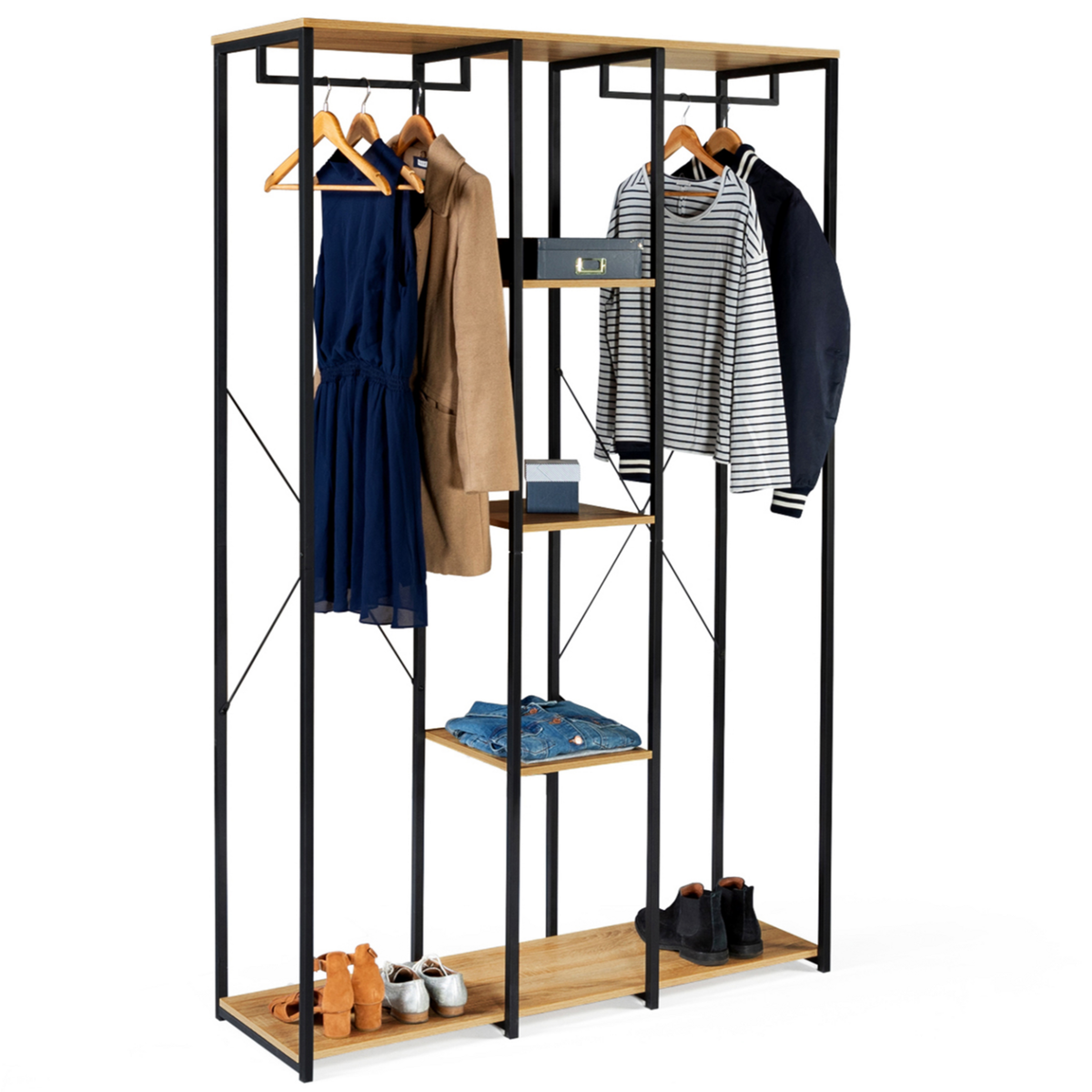 ID MARKET Dressing penderie étagères triple L. 120 cm DETROIT design industriel