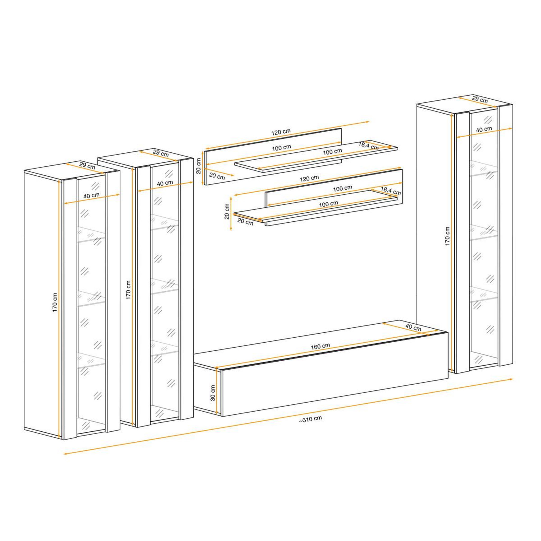 Voir la diapositive 5 : Paris Prix Ensemble meuble tv mural  fly c2  310cm blanc