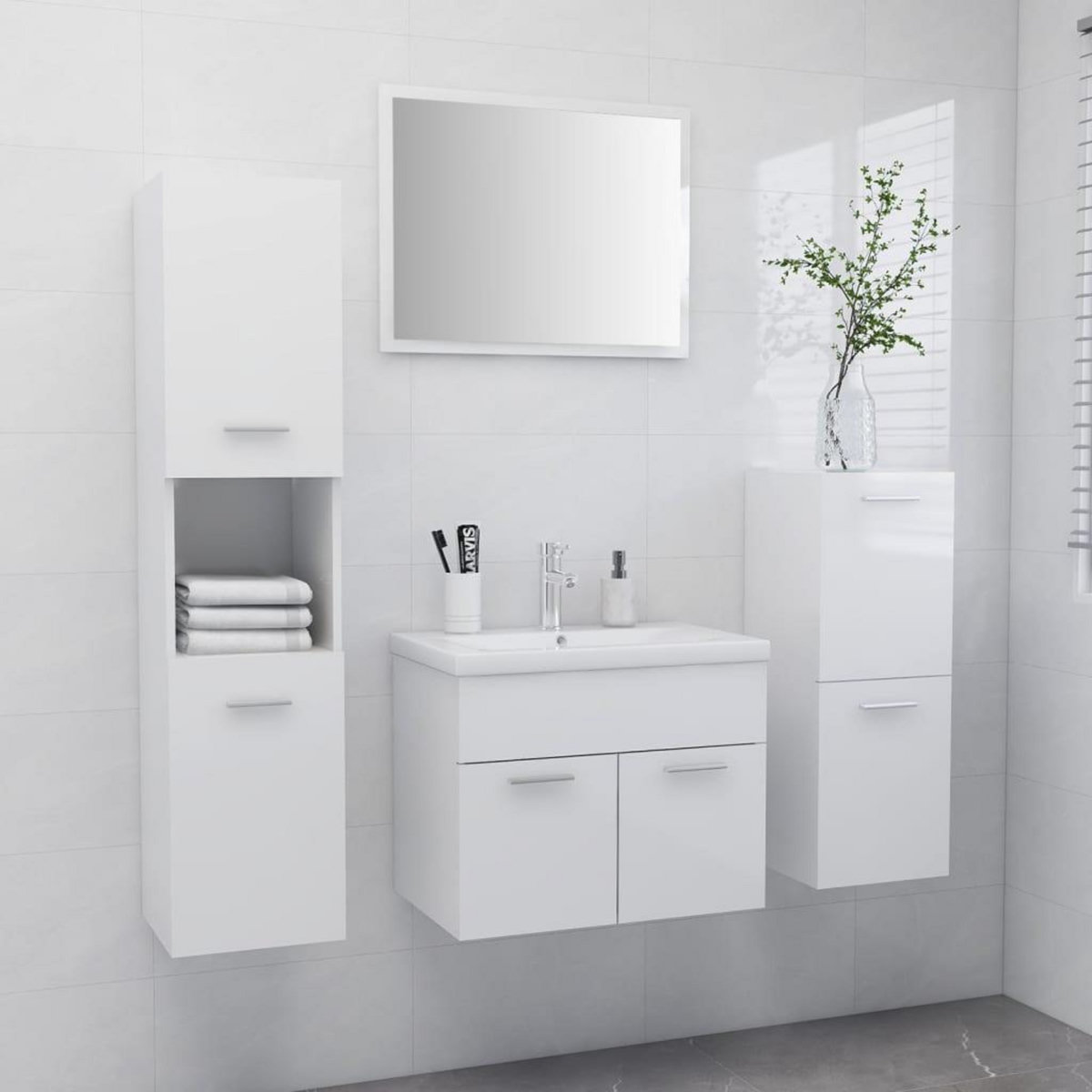 VIDAXL Ensemble de meubles de salle de bain Blanc brillant