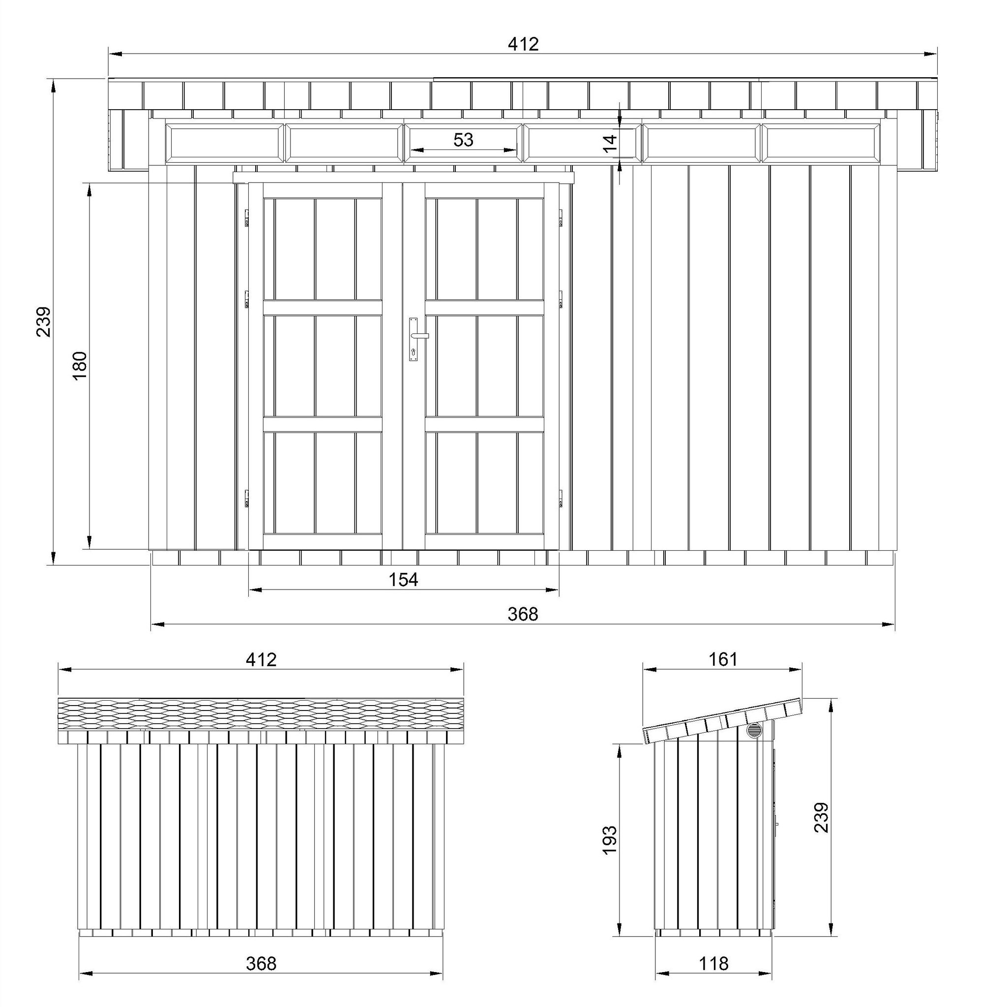 Voir la diapositive 4 : TIMBELA Abri de Jardin Qualité Premium 4m²L161xL412xH239cm avec sol, bardeaux bitumineux M902A