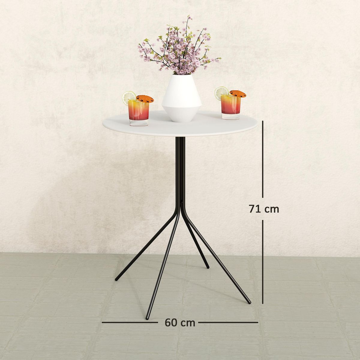 OUTSUNNY Table de jardin ronde design dia. 60 cm acier anthracite blanc