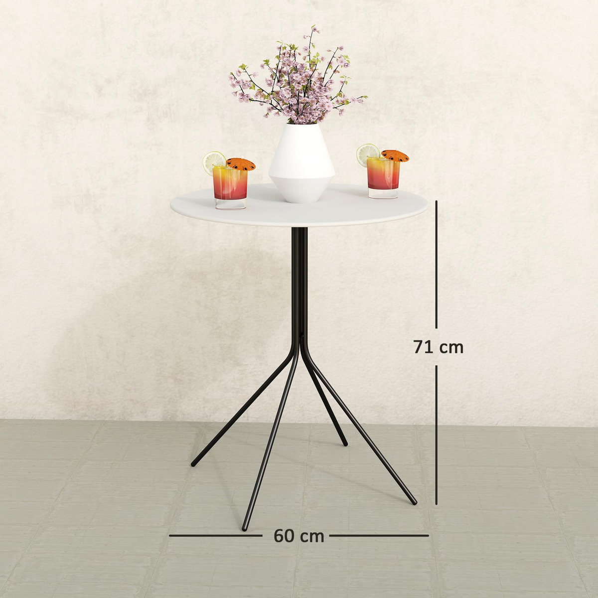 OUTSUNNY Table de jardin ronde design dia. 60 cm acier anthracite blanc