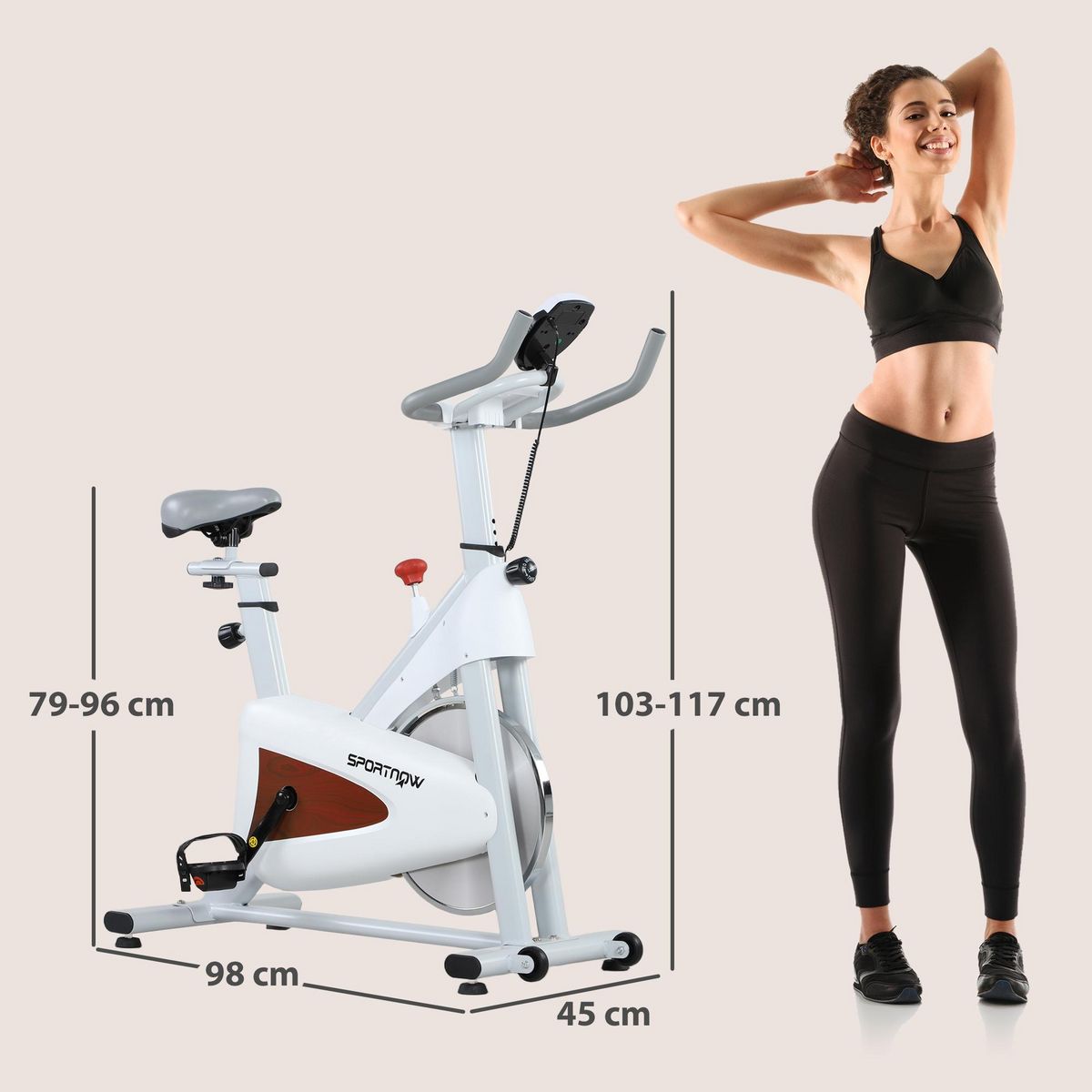 HOMCOM Vélo d'appartement - Vélo de biking spinning réglable - volant d'inertie 4 Kg - rouge gris blanc