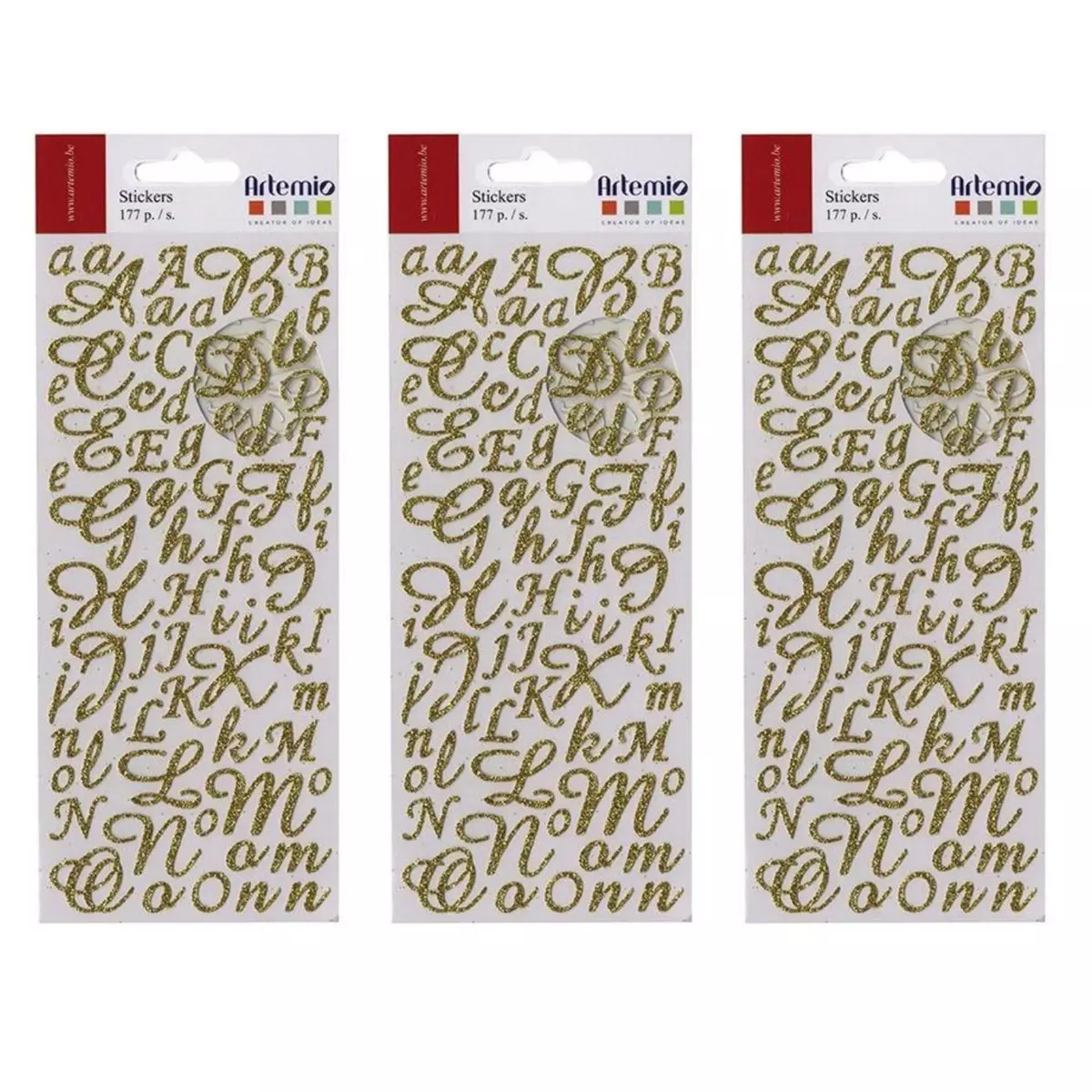 Artemio 531 stickers alphabet & chiffres dorés à paillettes