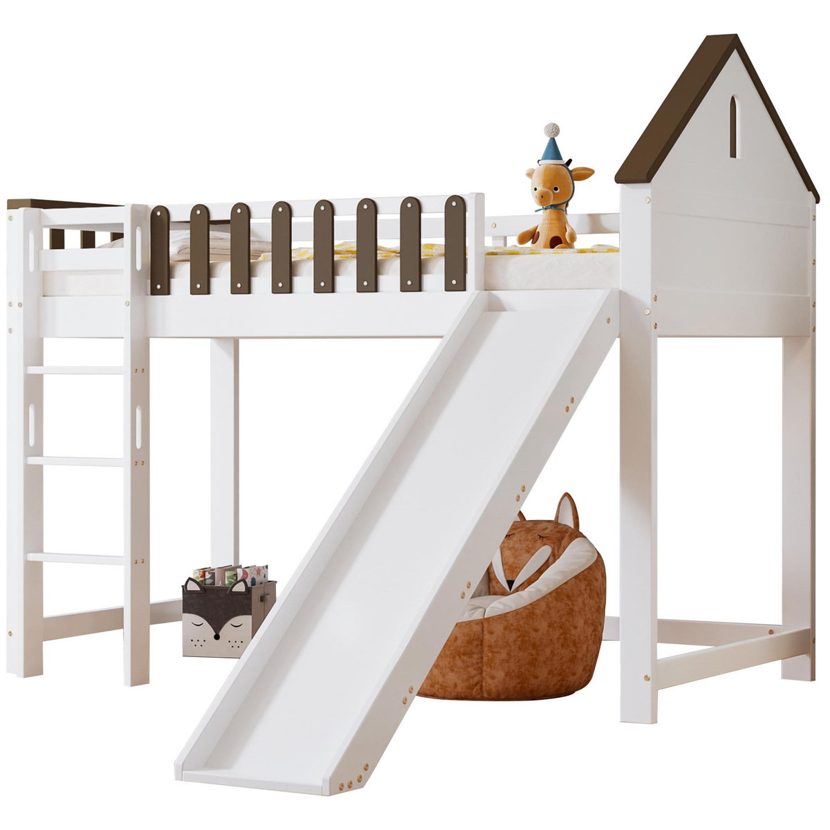 MERAX Lit enfant mi hauteur 90x200cm bois et mdf coloris blanc