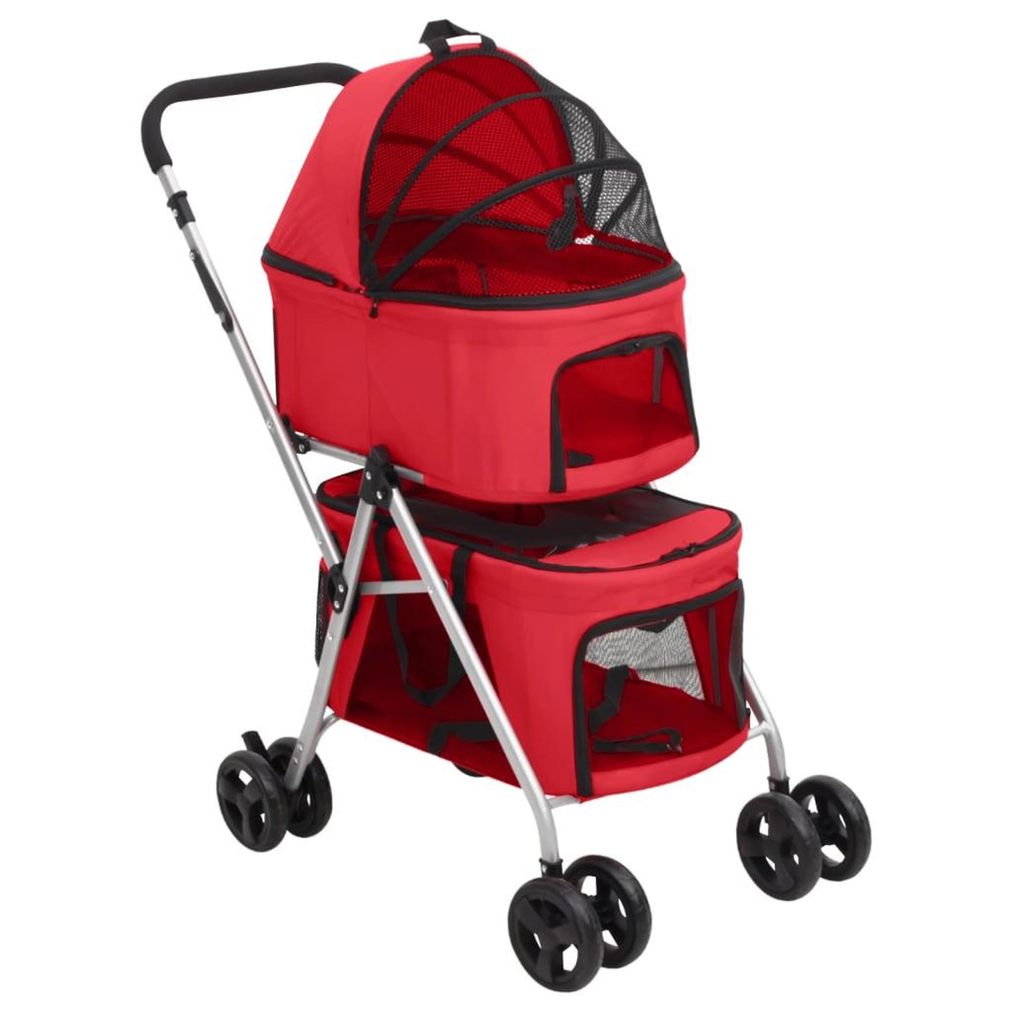 VIDAXL Poussette pour chien pliante a 2 niveaux Rouge 83x48x97 cm