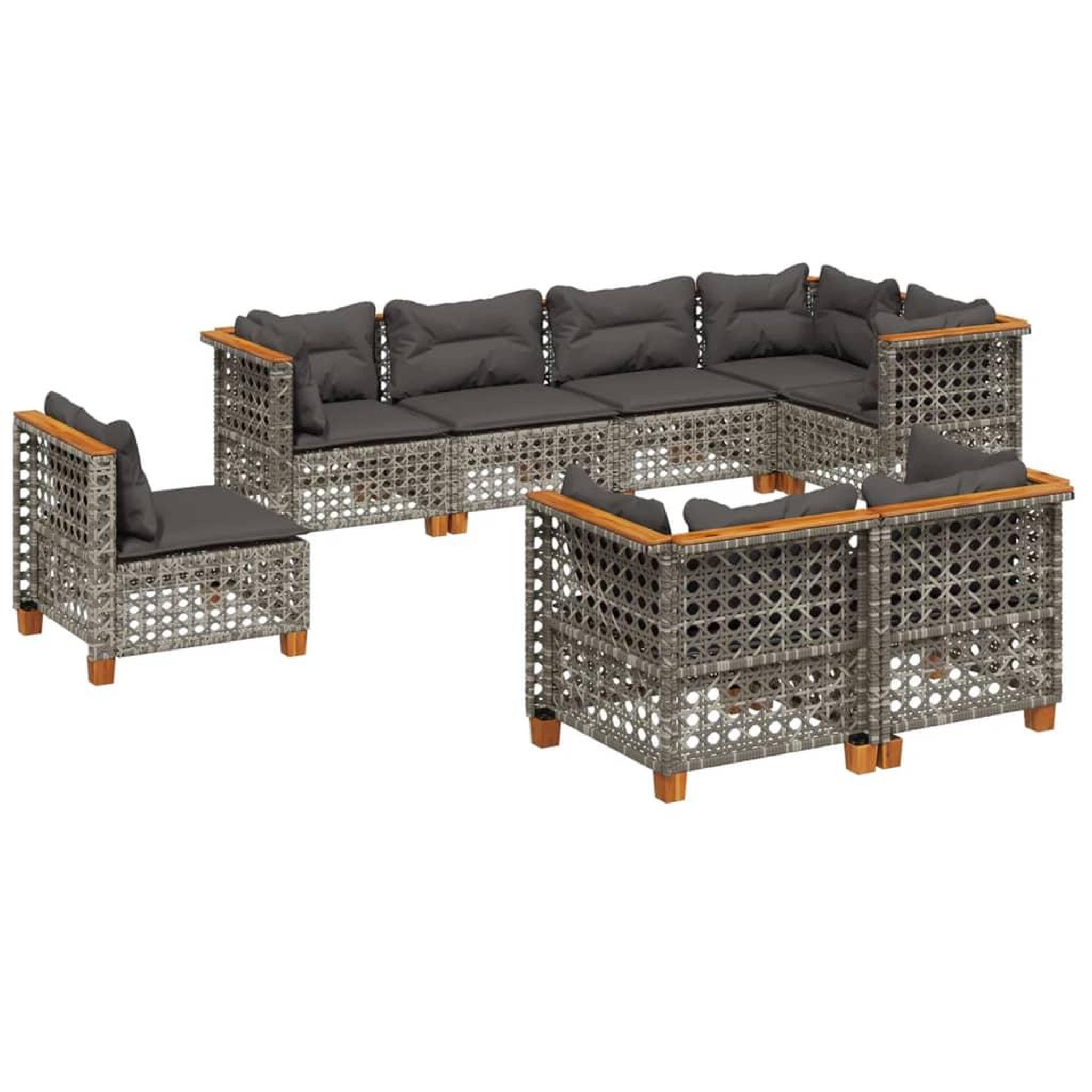 Voir la diapositive 2 : VIDAXL Salon de jardin 8 pcs avec coussins gris resine tressee
