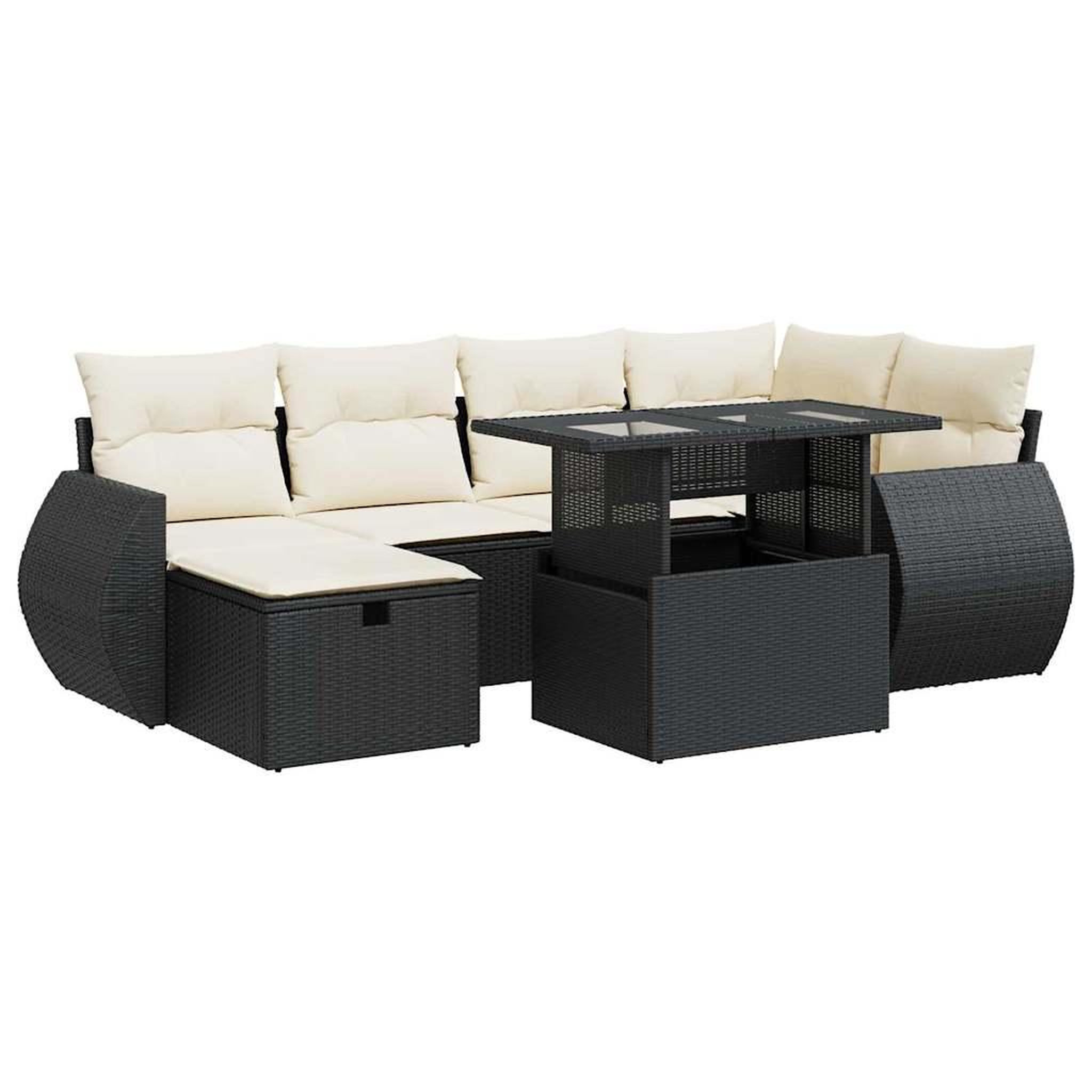 Voir la diapositive 2 : VIDAXL Salon de jardin 7 pcs avec coussins noir resine tressee