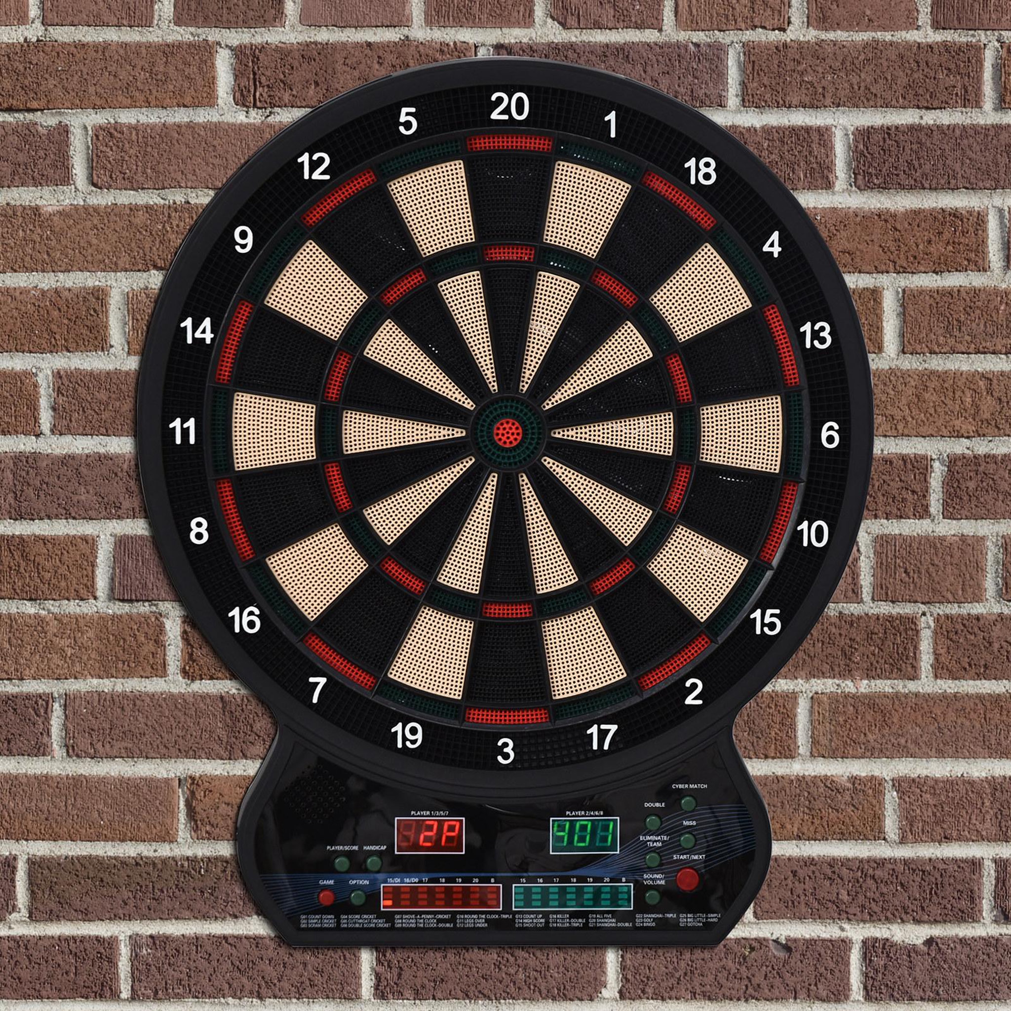 Voir la diapositive 2 : HOMCOM Cible jeu de fléchettes électronique 27 jeux principaux jusqu'à 8 joueurs affichage LED noir
