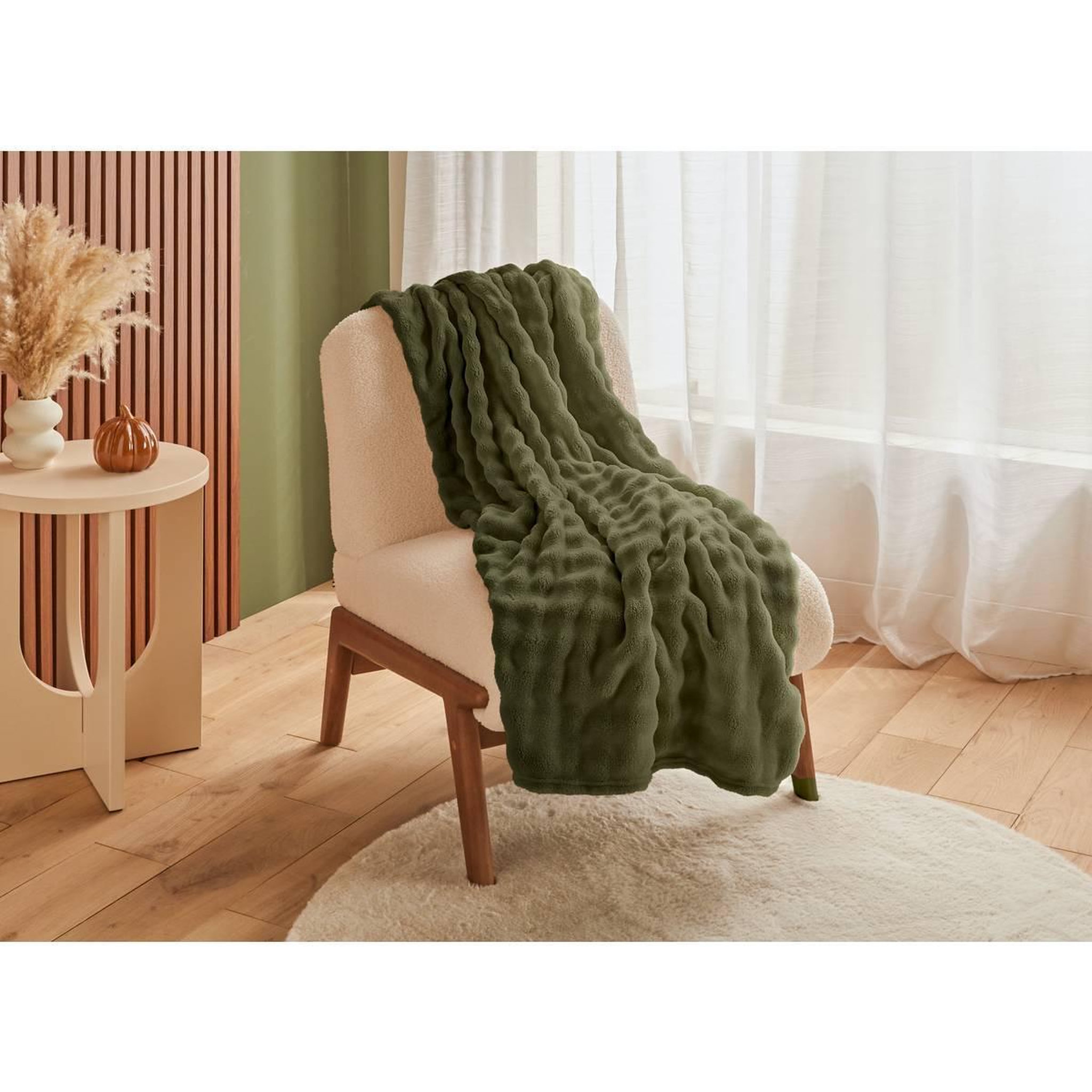 Voir la diapositive 4 : ATMOSPHERA Plaid ondulé uni  zephy  125x150cm kaki