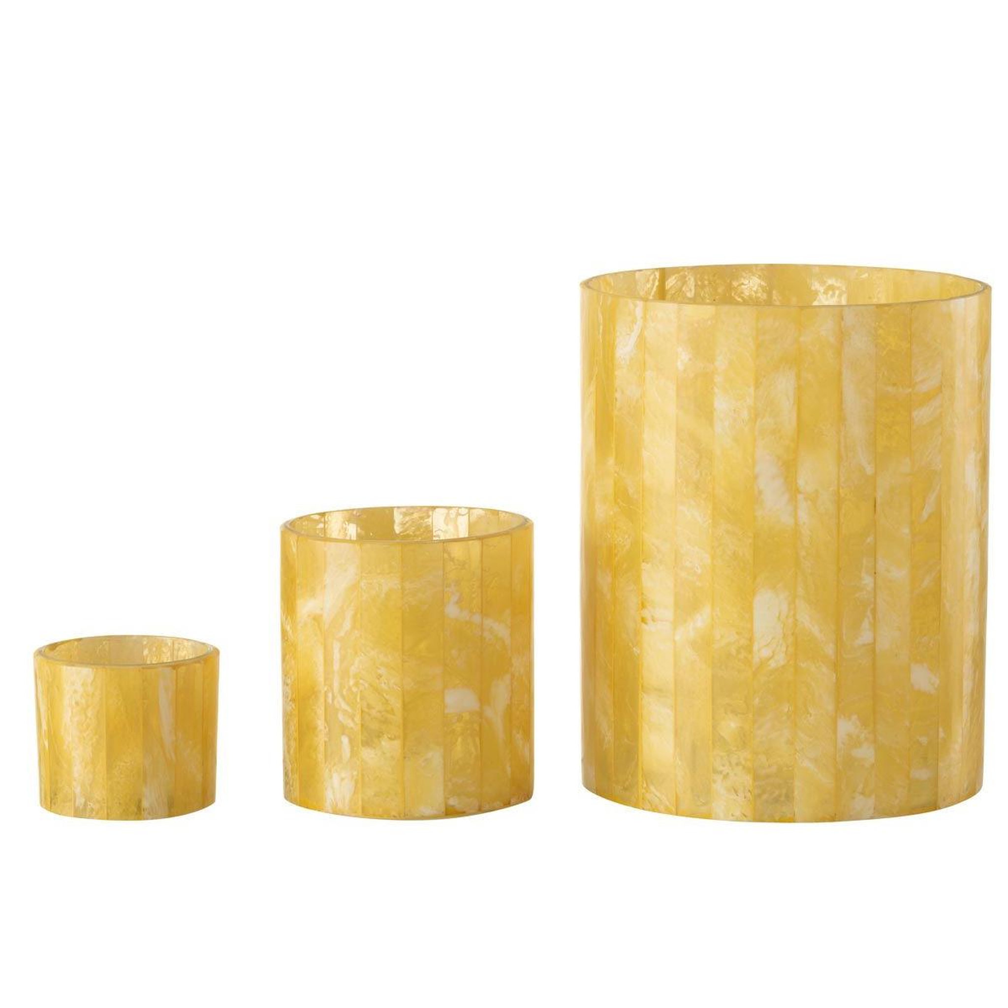 Voir la diapositive 4 : J-LINE Photophore Design Lignes  Champêtre  20cm Jaune