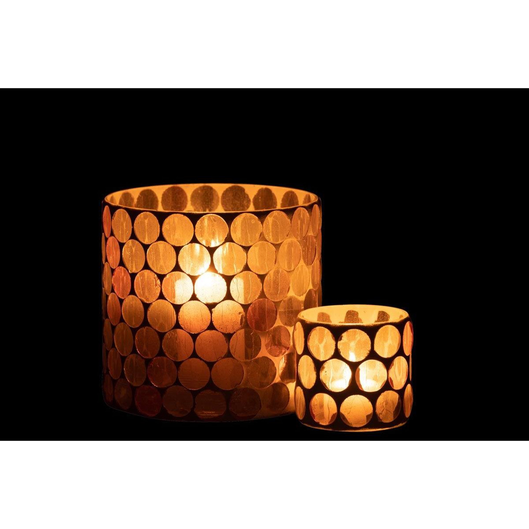 Voir la diapositive 2 : J-LINE Photophore Design  Mosaïc  15cm Blanc & Orange