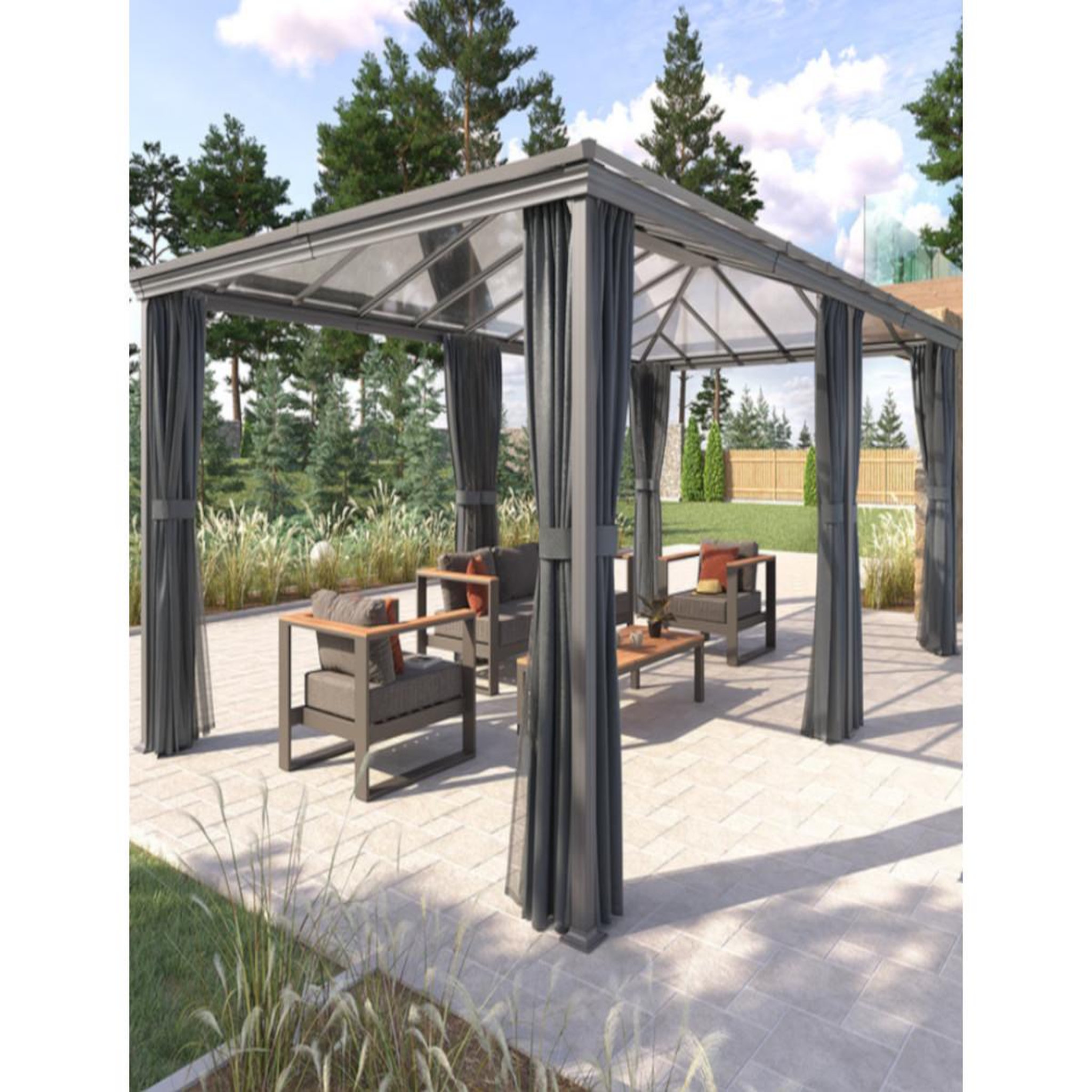 Voir la diapositive 6 : HESPERIDE Pergola belize en aluminium et polycarbonate 6 x 3,6 m - hespéride