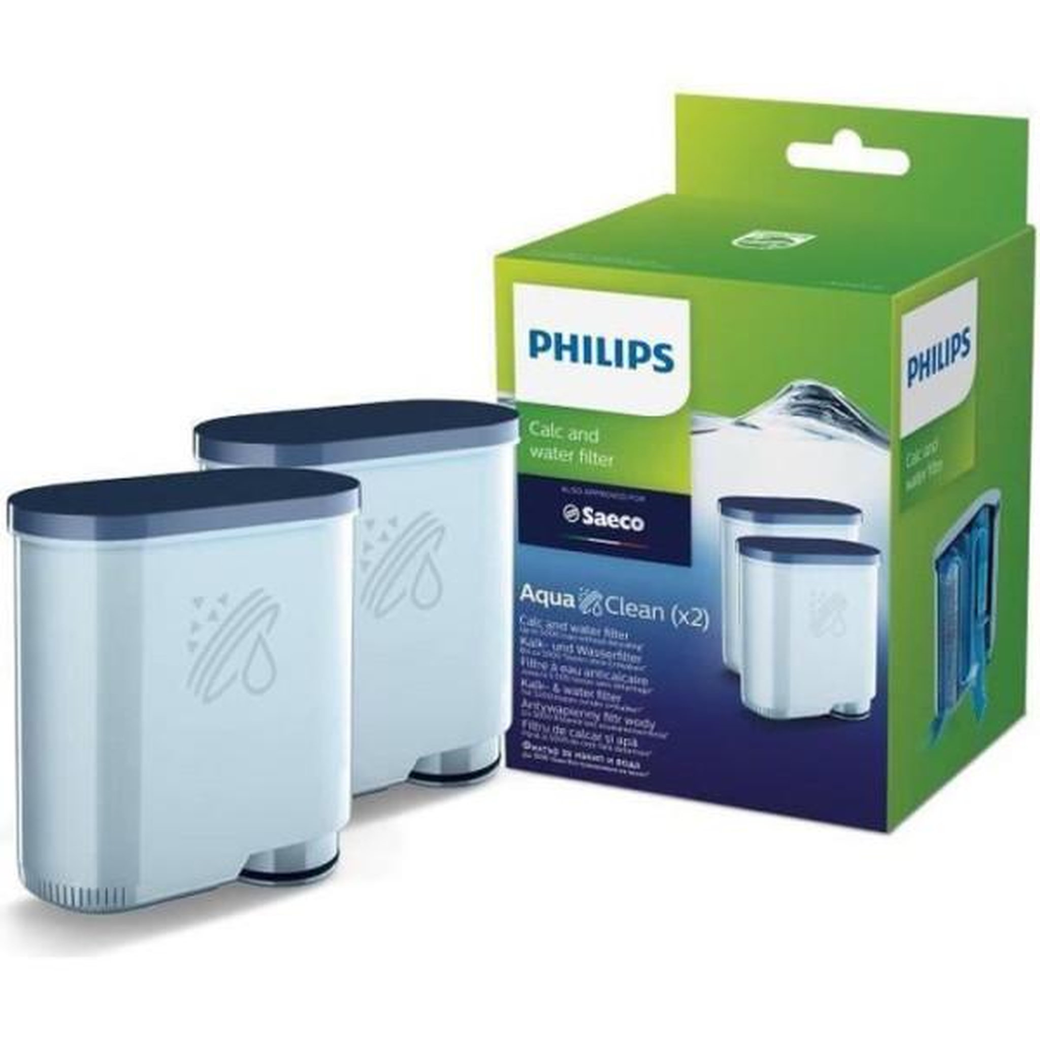 Philips Cartouche de filtre philips ca6903/22 pour machine a café - élimine naturellement le calcaire - lot de 2 filtres