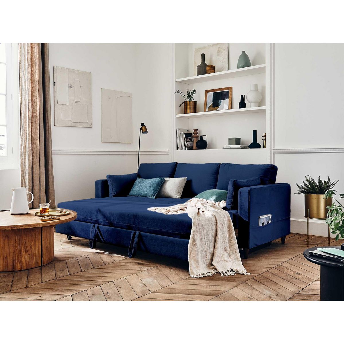 LISA DESIGN Anna - canapé droit 3 places convertible avec poche en velours