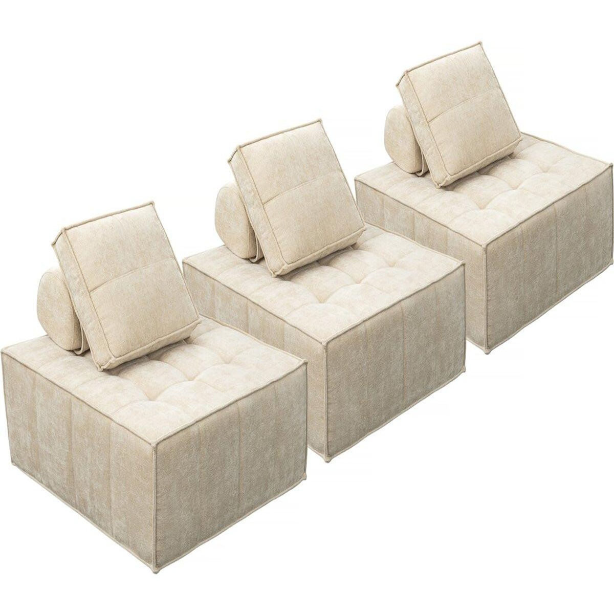 Habitat et Jardin Lot de 3 chauffeuses pour canapé modulables en tissu texturé  Velluto  - Beige