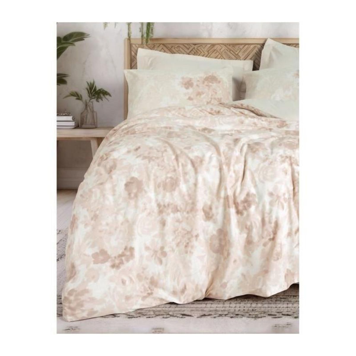 GENERIQUE Parure de lit - 129CTN64838 - 1 housse de couette 220 x 240 cm + 2 taies d'oreiller 60 x 60 cm - 100% coton ranforcé - Beige