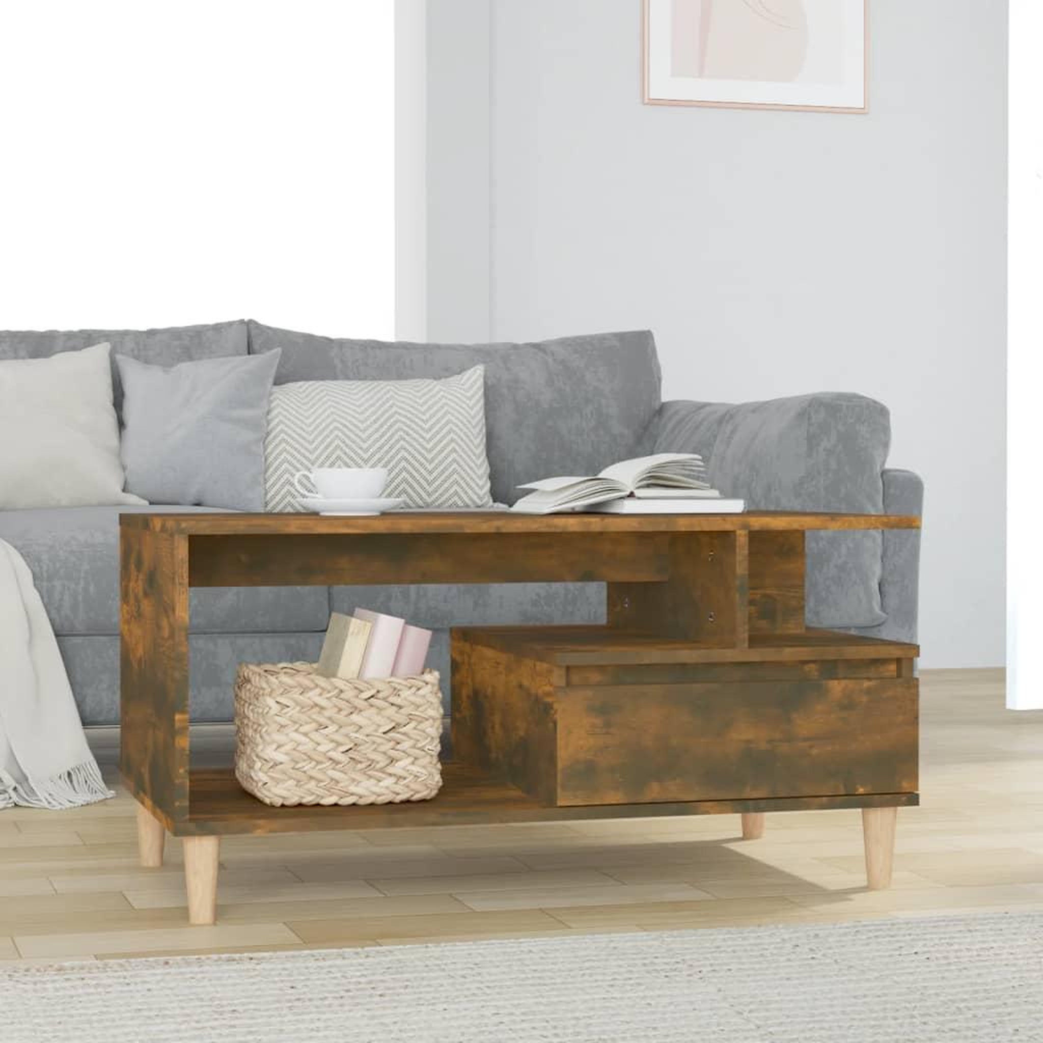 Voir la diapositive 1 : VIDAXL Table basse Chene fume 90x49x45 cm Bois d'ingenierie