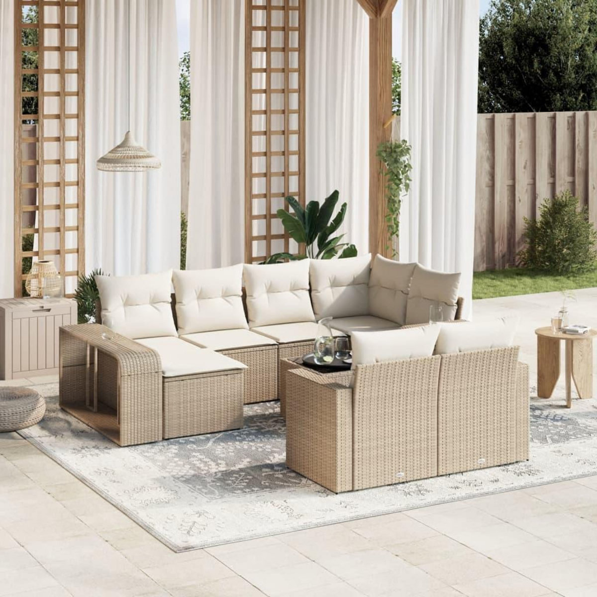 VIDAXL Salon de jardin 11 pcs avec coussins beige resine tressee