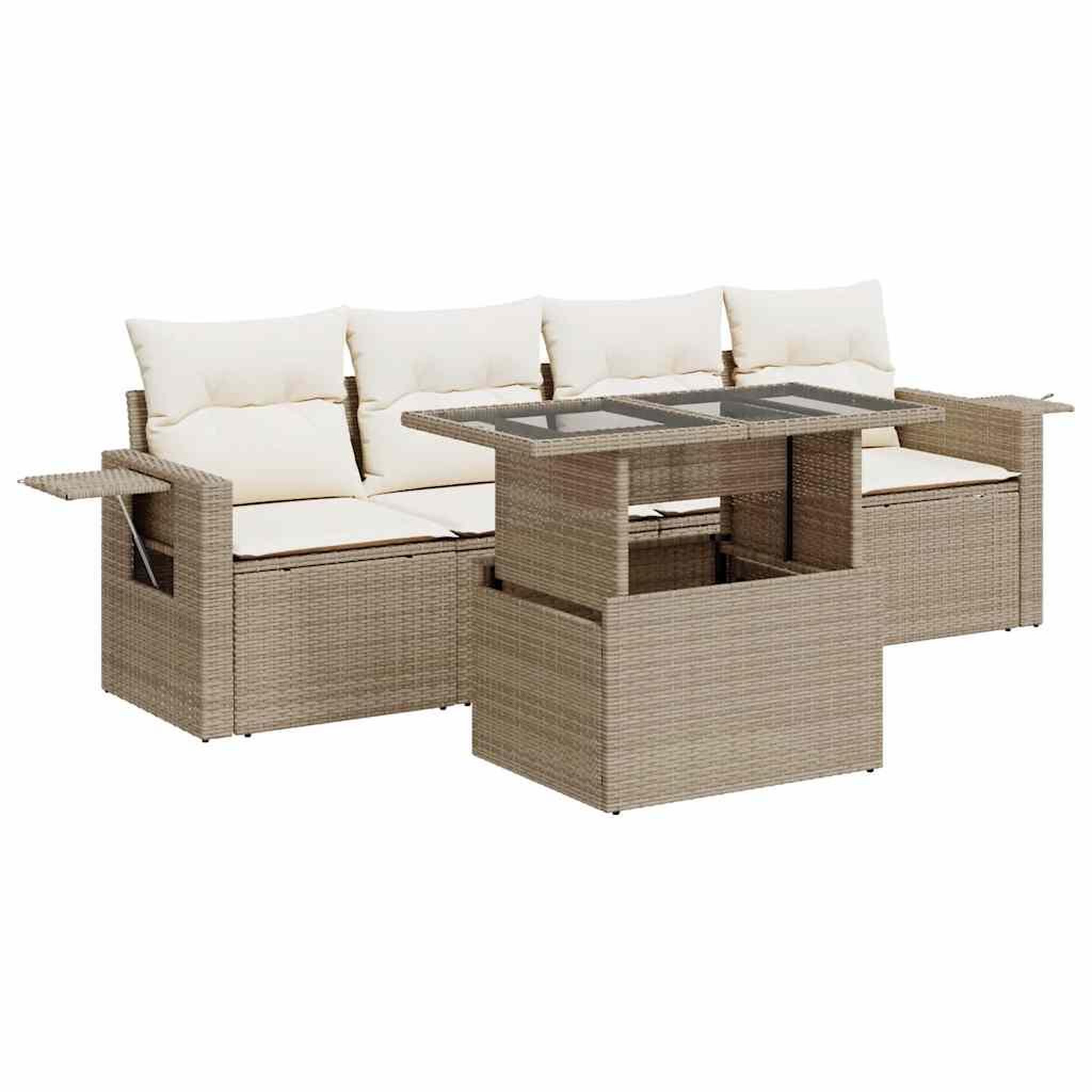 Voir la diapositive 2 : VIDAXL Salon de jardin avec coussins 5 pcs beige resine tressee