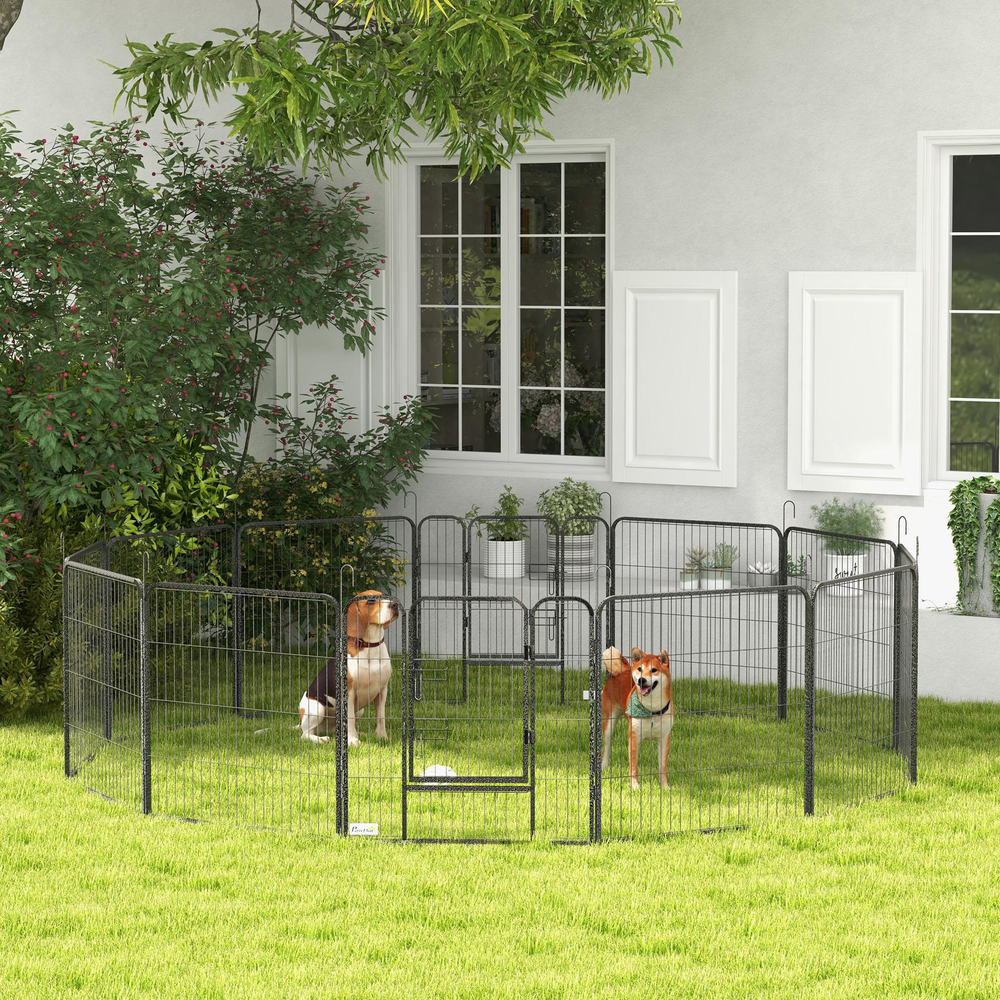 Voir la diapositive 2 : PAWHUT Luxe parc enclos modulable verrouillable dim. Carrées totales 240 x 240 cm acier époxy