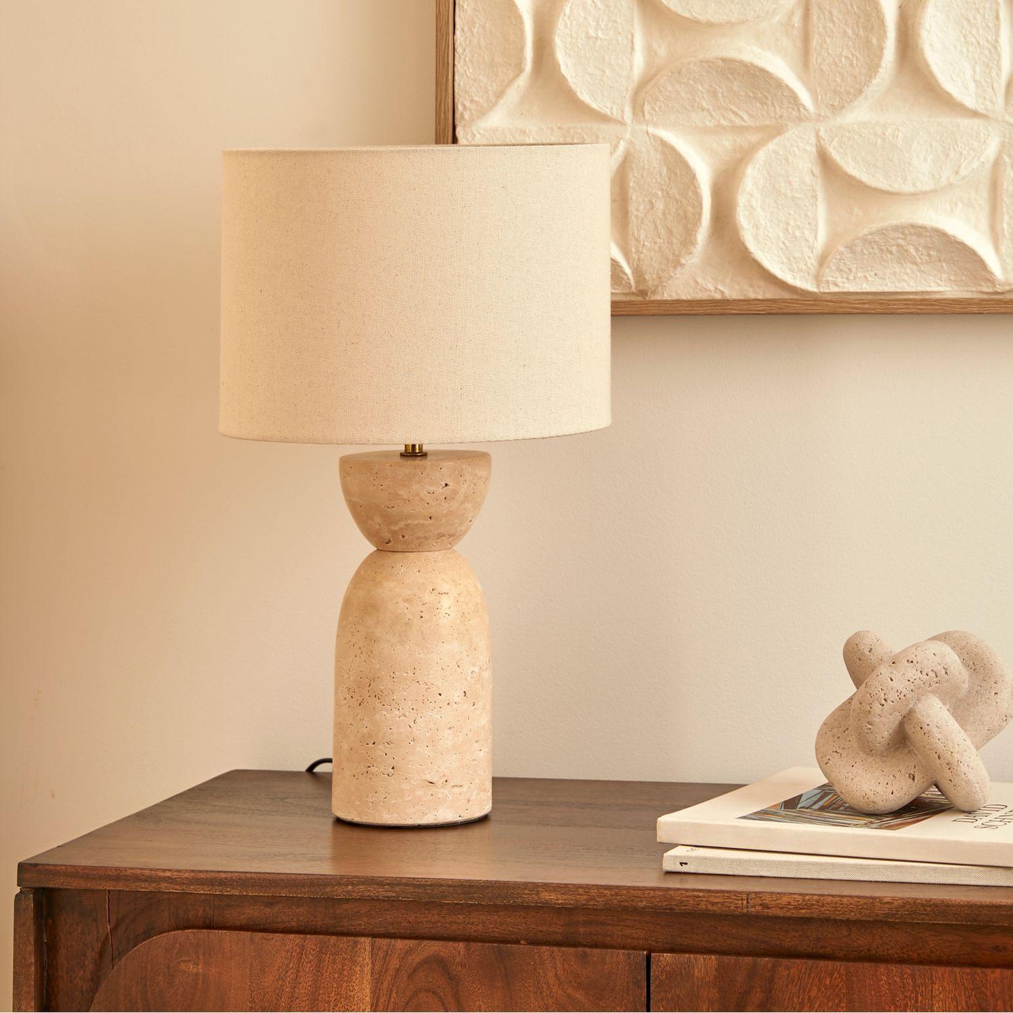 Voir la diapositive 2 : ATMOSPHERA Lampe cylindrique en travertin erin - beige