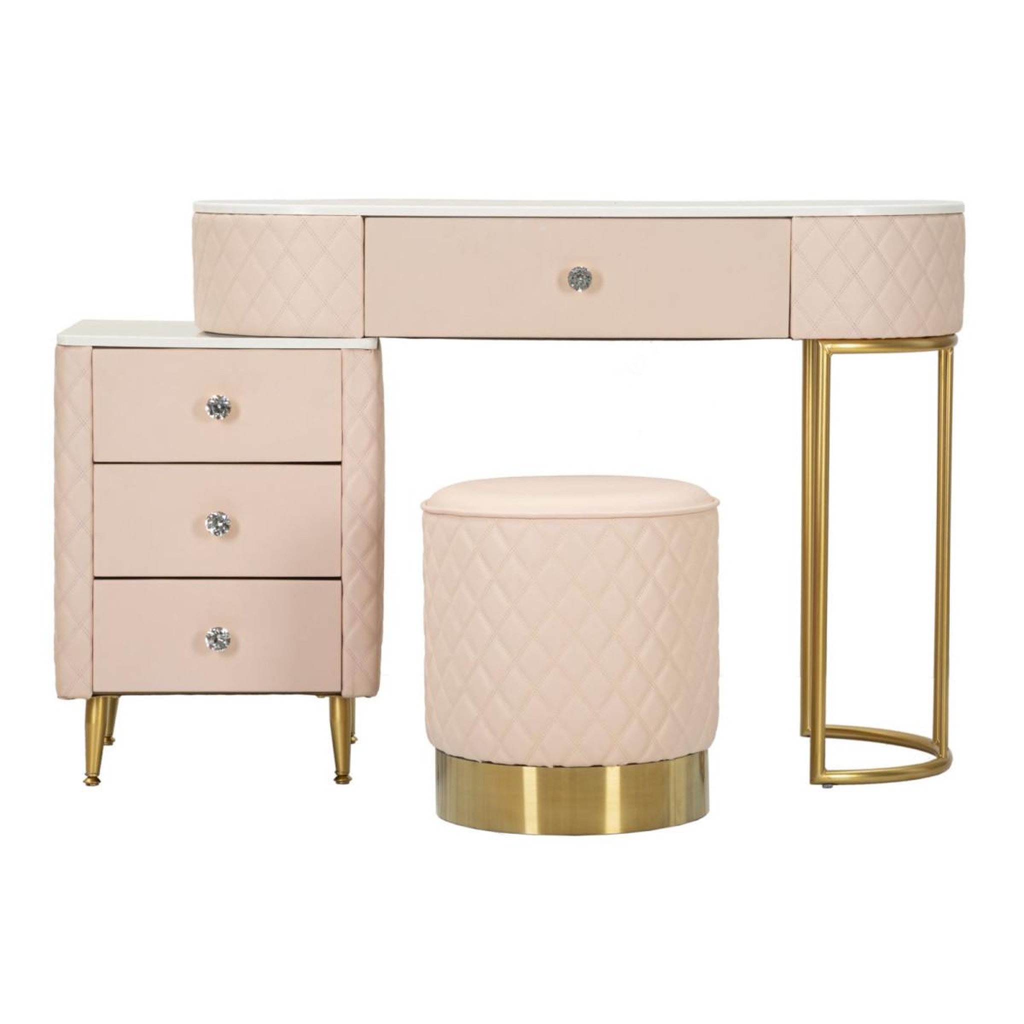 Voir la diapositive 2 : Paris Prix Coiffeuse avec pouf effet marbre  sharon  120 rose & or