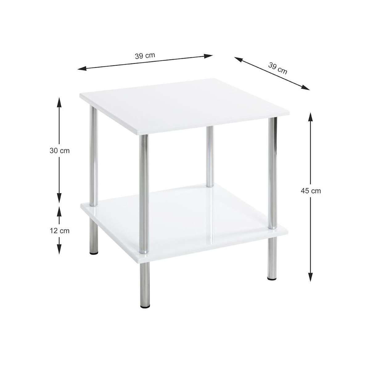 Paris Prix Table d'Appoint Design  Cromo  45cm Blanc & Argent