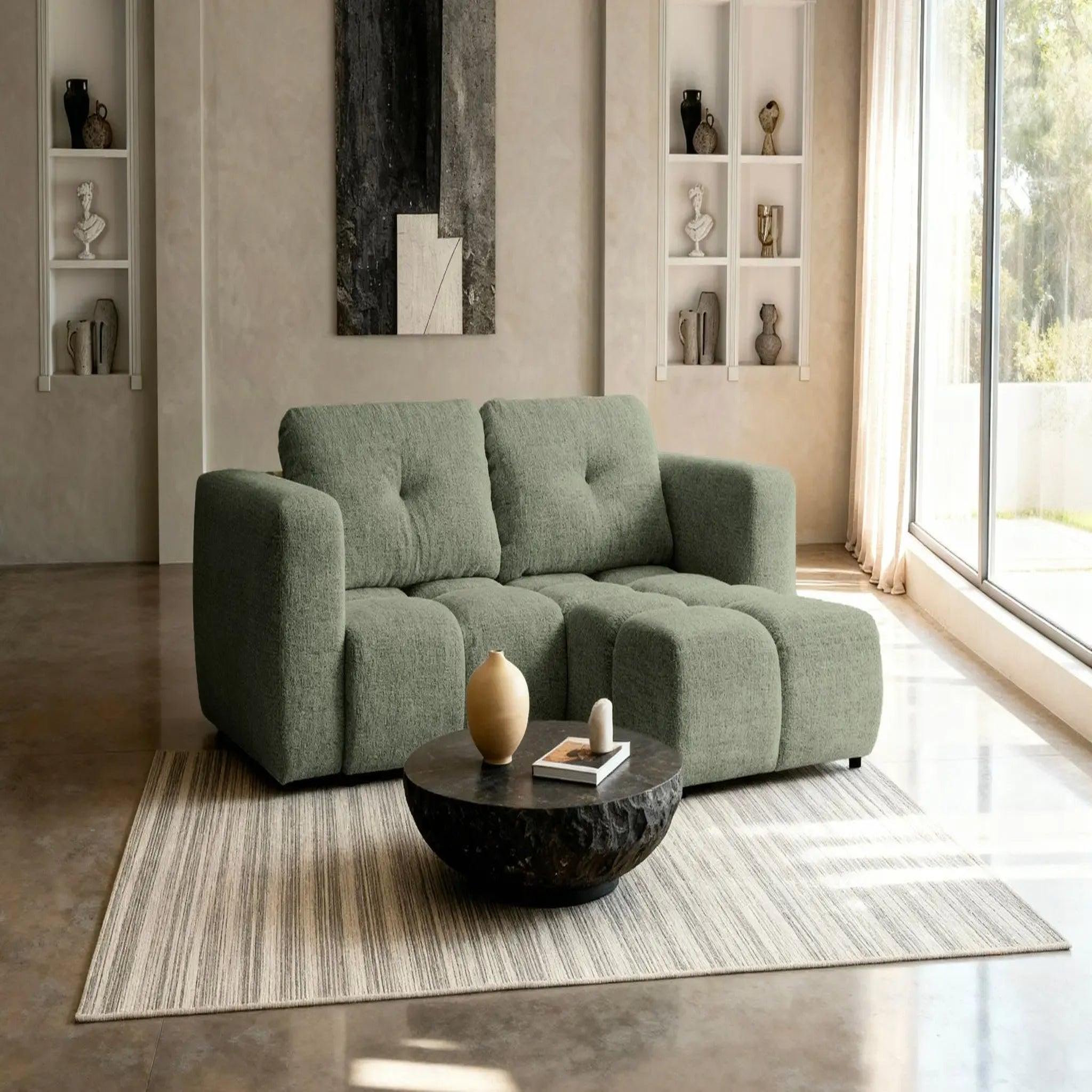 Voir la diapositive 2 : CASANOVA PARIS Romy mini - canapé d'angle convertible tissu chenille 2 places