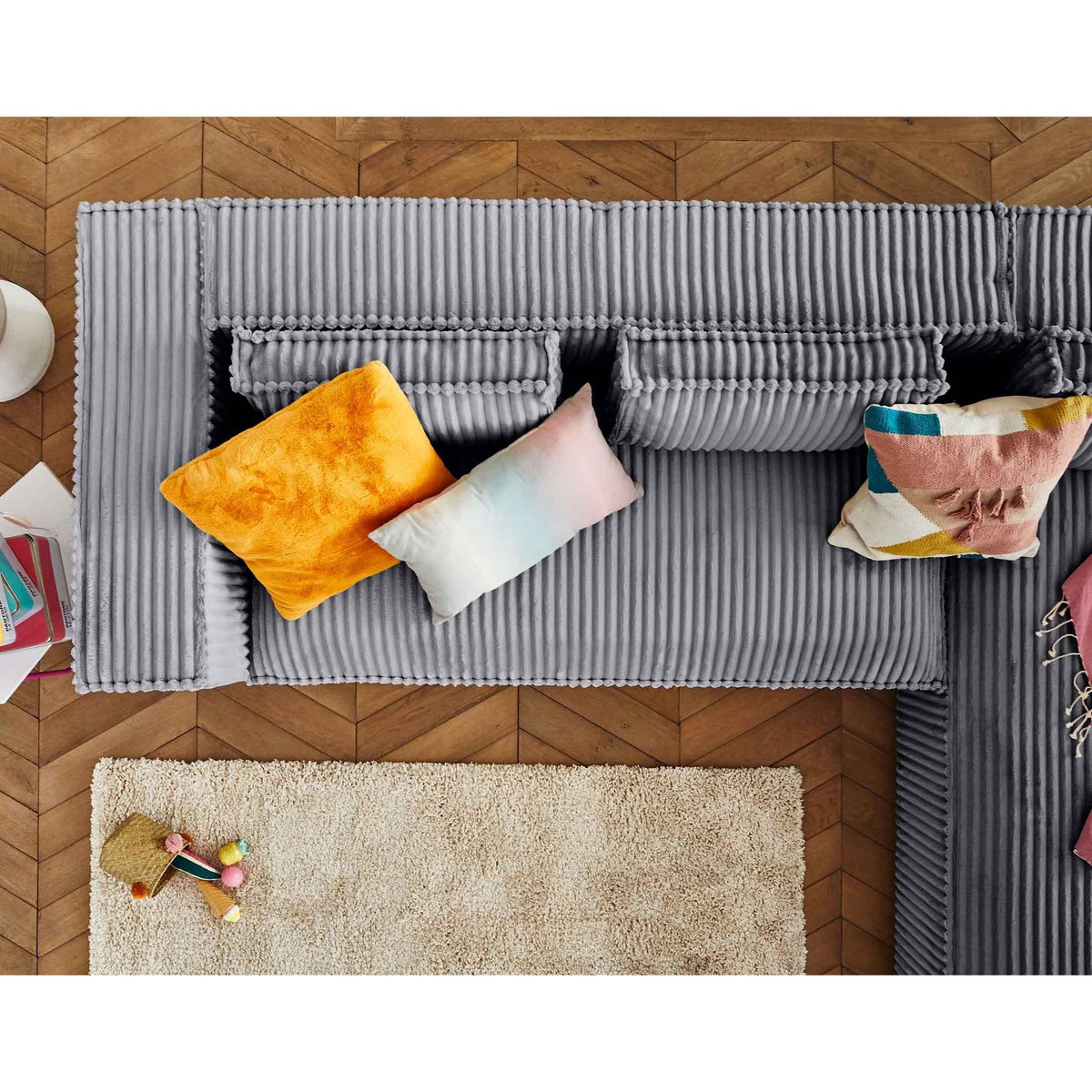 LISA DESIGN Stella - canapé d'angle droit - 4 places - en velours côtelé grosses côtes