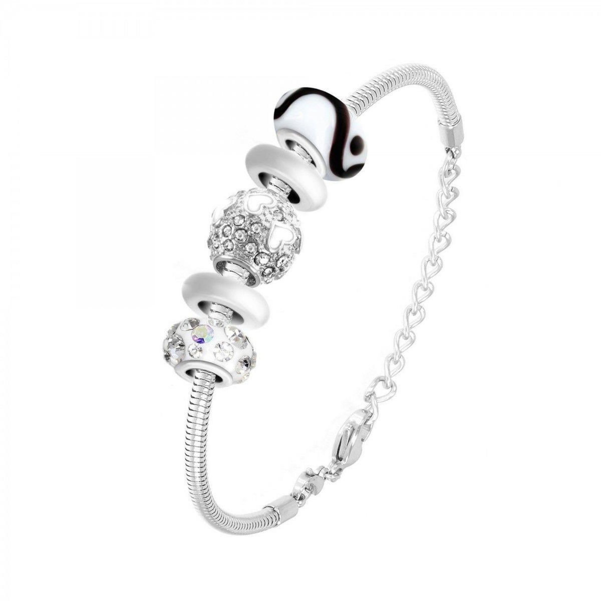 SC CRYSTAL Bracelet de charms perles blancs et acier SC Crystal