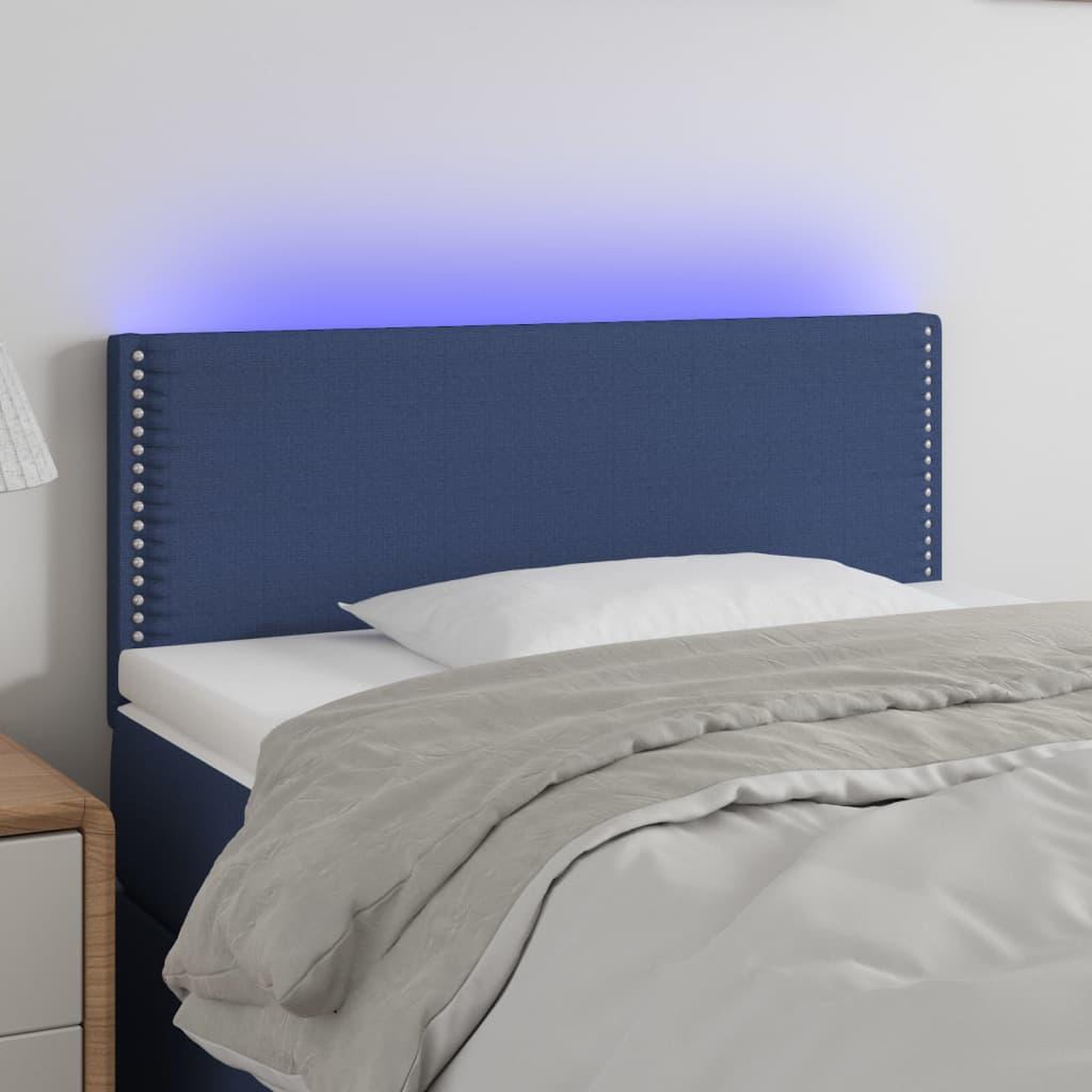 Voir la diapositive 1 : VIDAXL Tete de lit a LED Bleu 100x5x78/88 cm Tissu