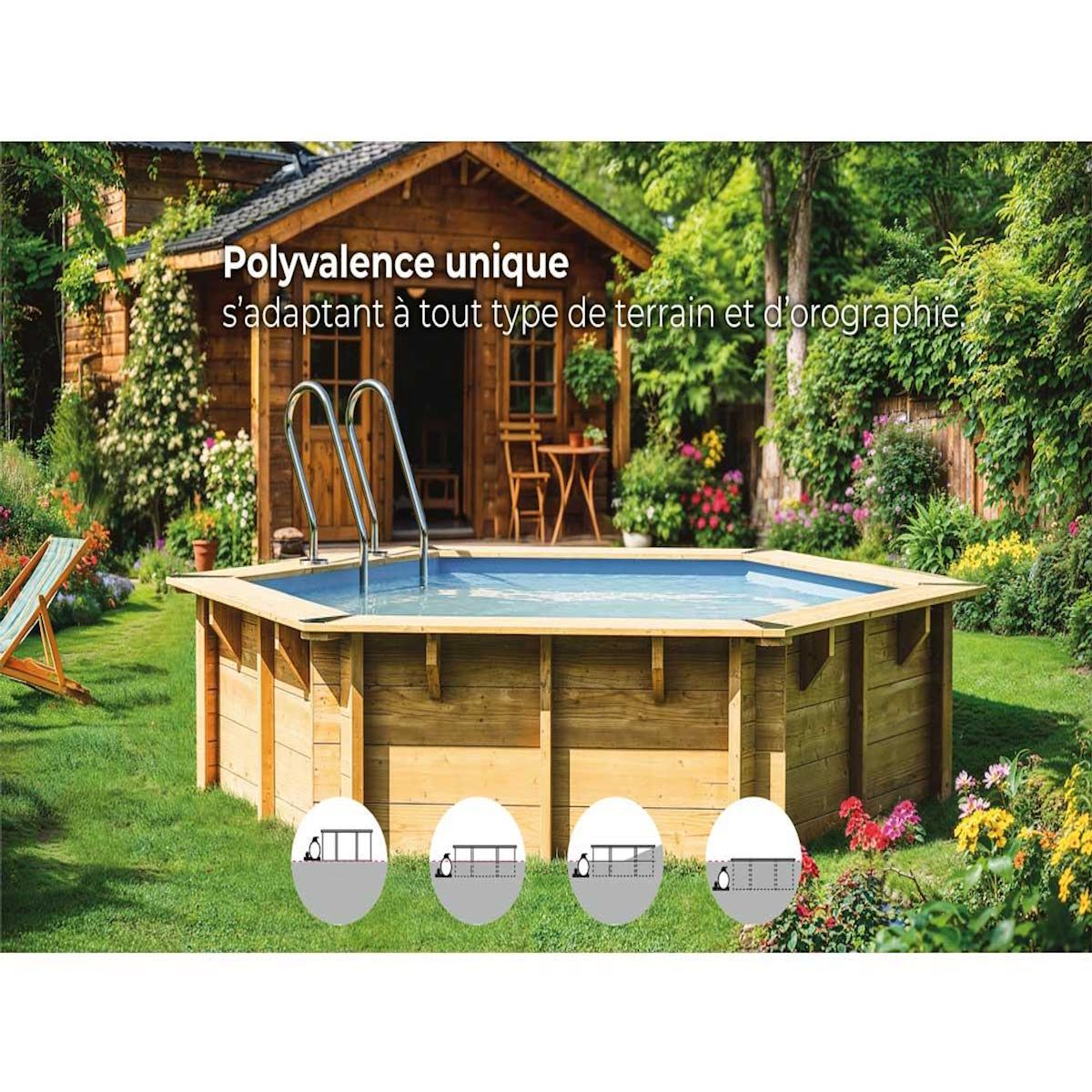 GRE Piscine bois Macadamia 6,32 x 3,35 x 1,30 m - Gré