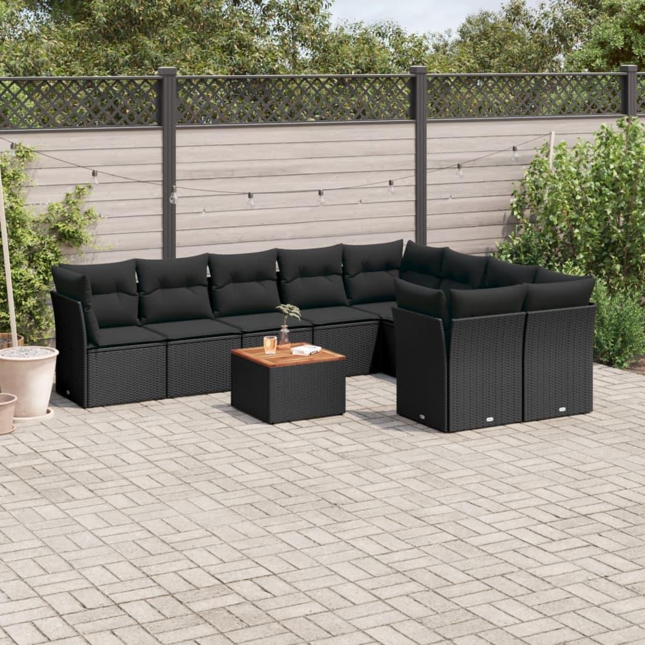 VIDAXL Salon de jardin 10 pcs avec coussins noir resine tressee