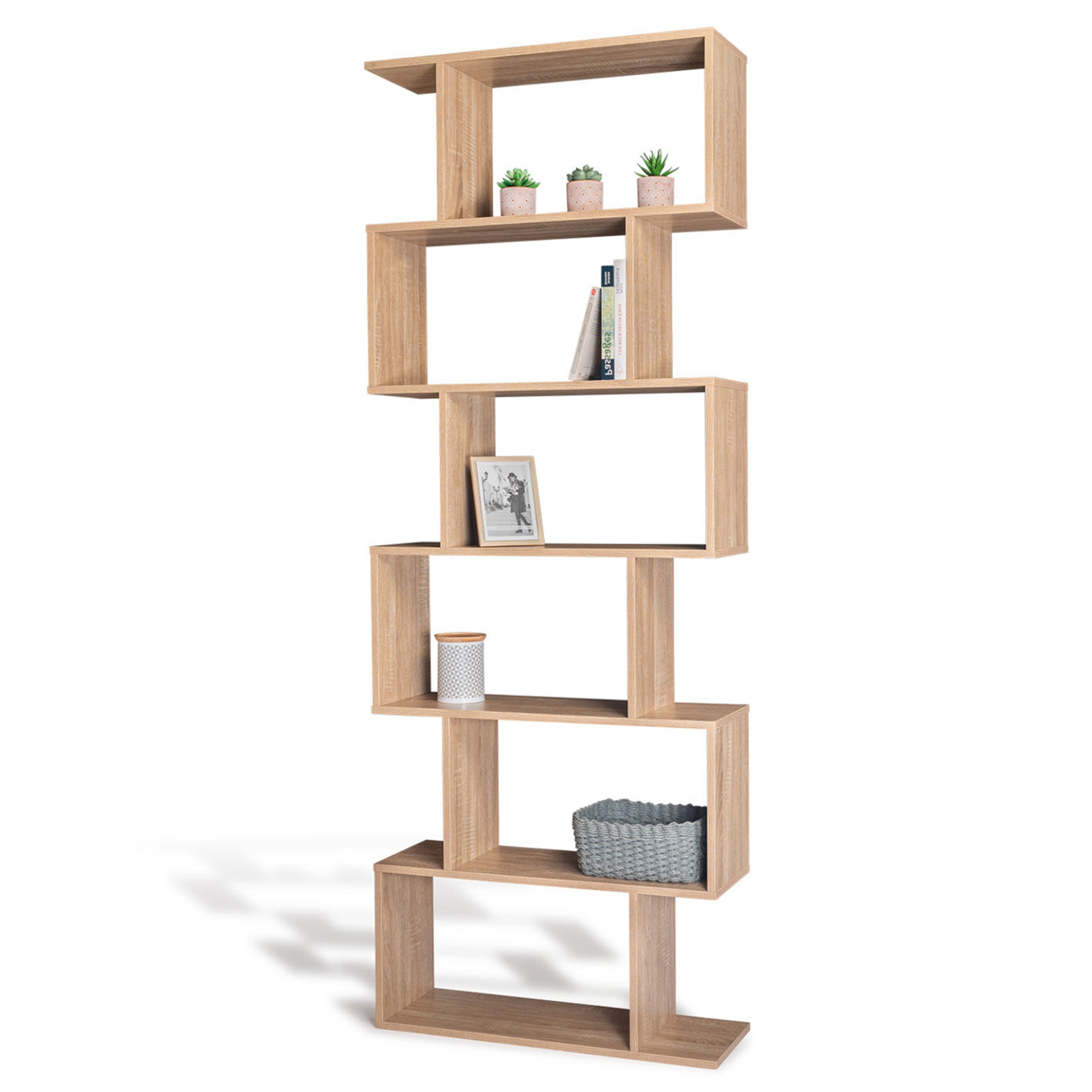 ID MARKET Etagère bibliothèque SOFIA forme S bois façon hêtre 189 cm