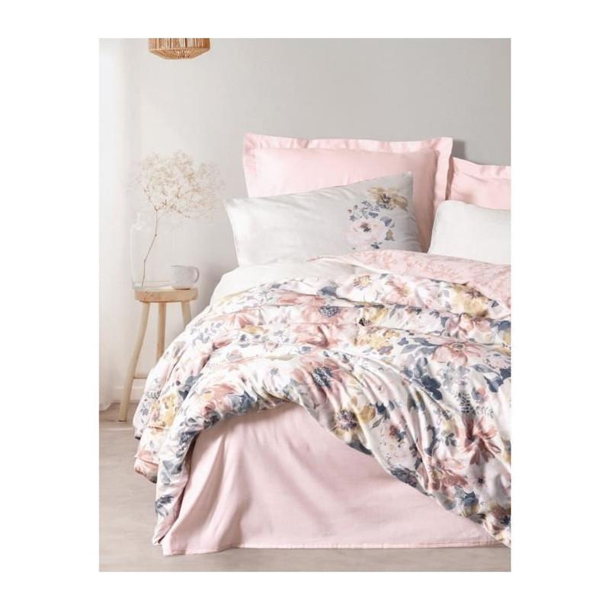 Voir la diapositive 3 : GENERIQUE Parure de lit - 129CTN64605 - 1 housse de couette 220 x 240 cm + 2 taies d'oreiller 60 x 60 cm - Satiné 100% coton - Poudre