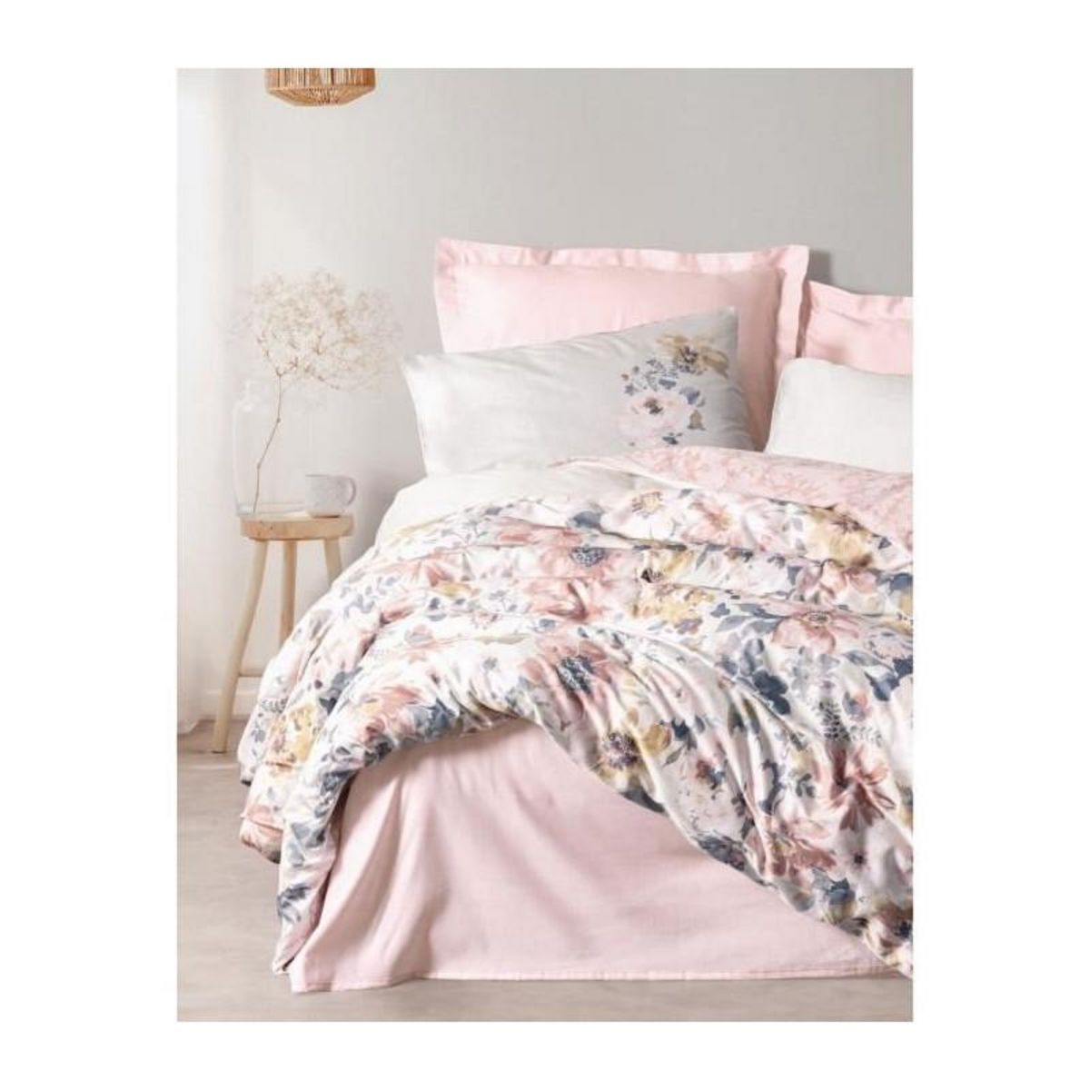 GENERIQUE Parure de lit - 129CTN64605 - 1 housse de couette 220 x 240 cm + 2 taies d'oreiller 60 x 60 cm - Satiné 100% coton - Poudre