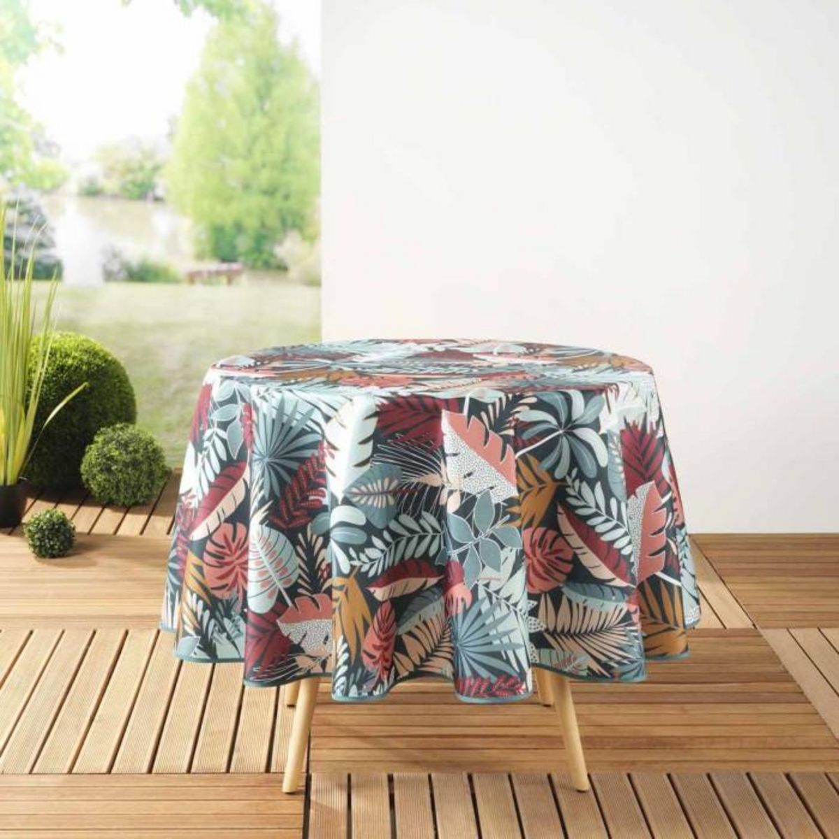 Paris Prix Nappe Ronde Antitache  Jacala  180cm Bleu