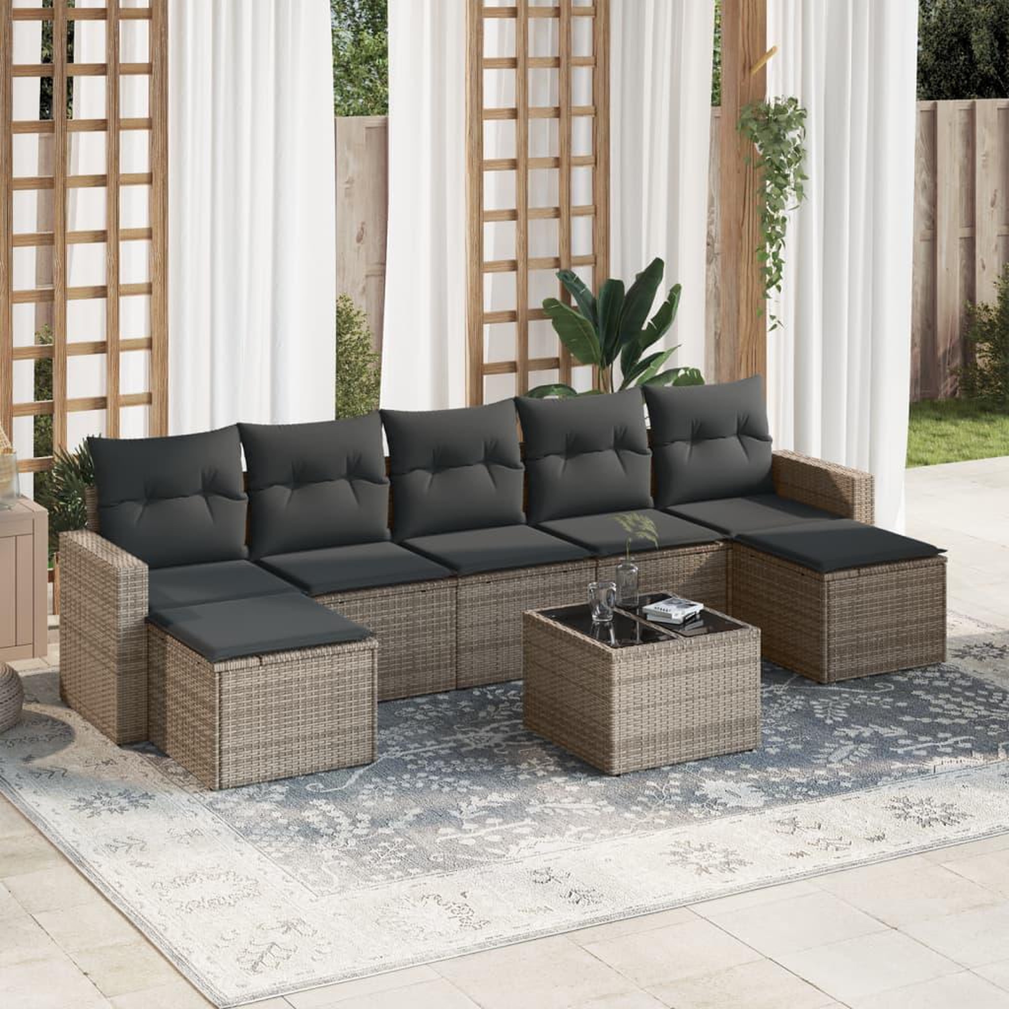 VIDAXL Salon de jardin 8 pcs avec coussins gris resine tressee