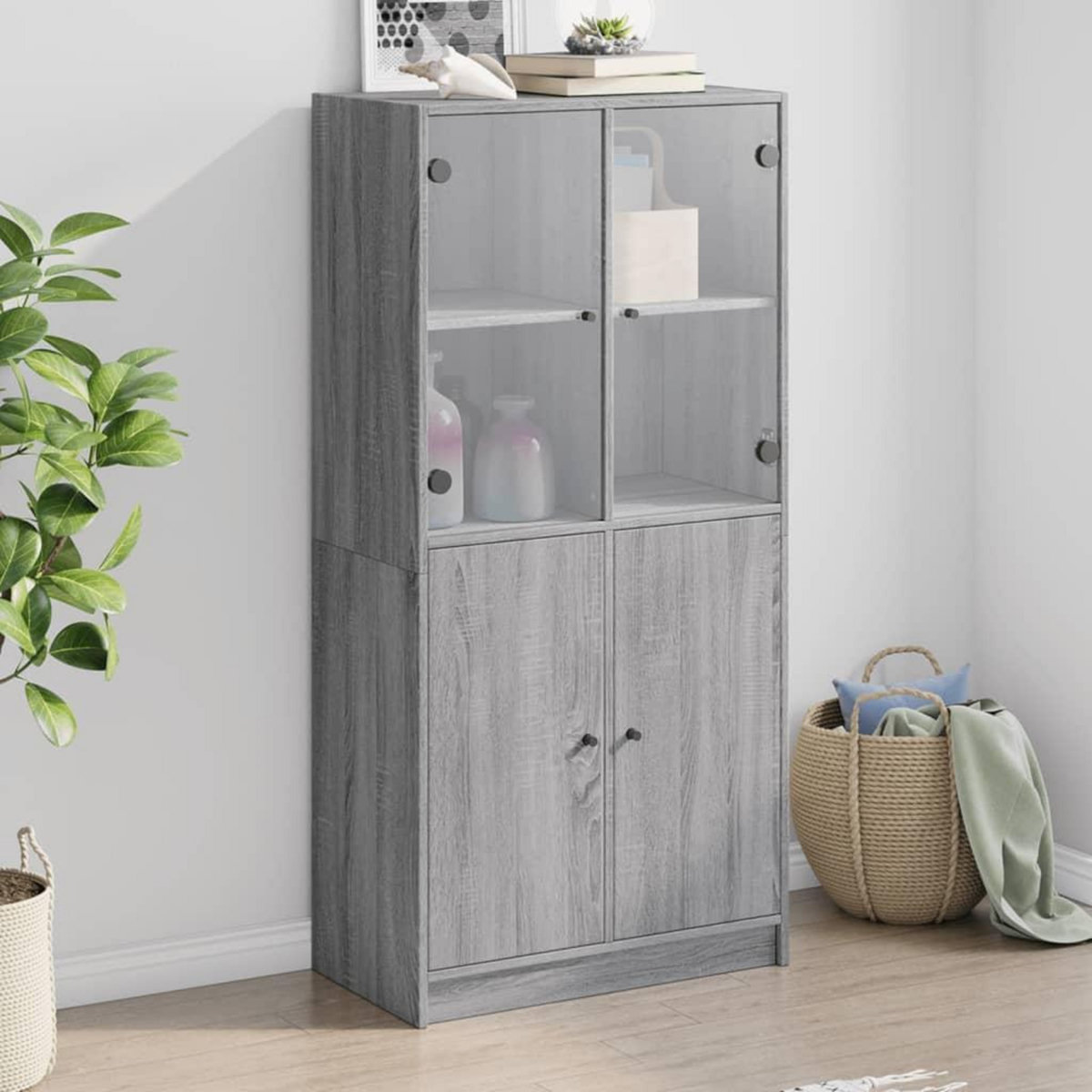 VIDAXL Buffet haut avec portes gris sonoma 68x37x142cm bois ingenierie