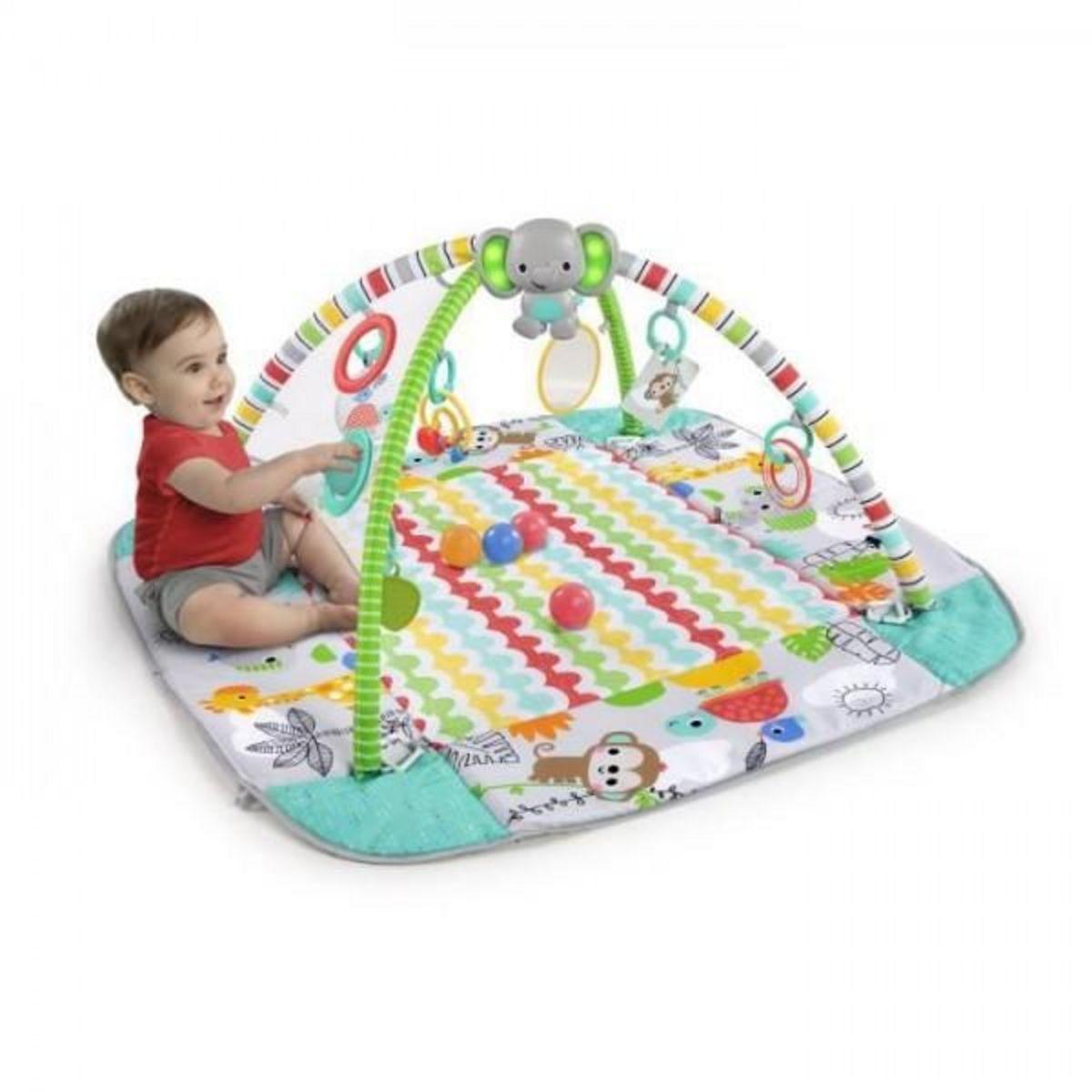 Bright Starts BRIGHT STARTS Tapis d'éveil maxi Monde Tropical, 5 modes de jeu - 40 balles - 7 jouets détachables