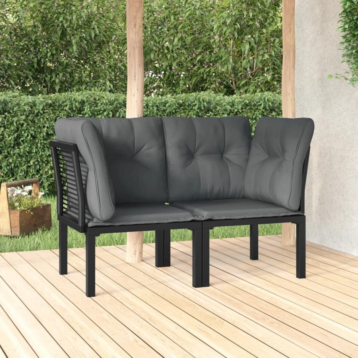 VIDAXL Chaises d'angle de jardin avec coussins lot de 2 noir/gris