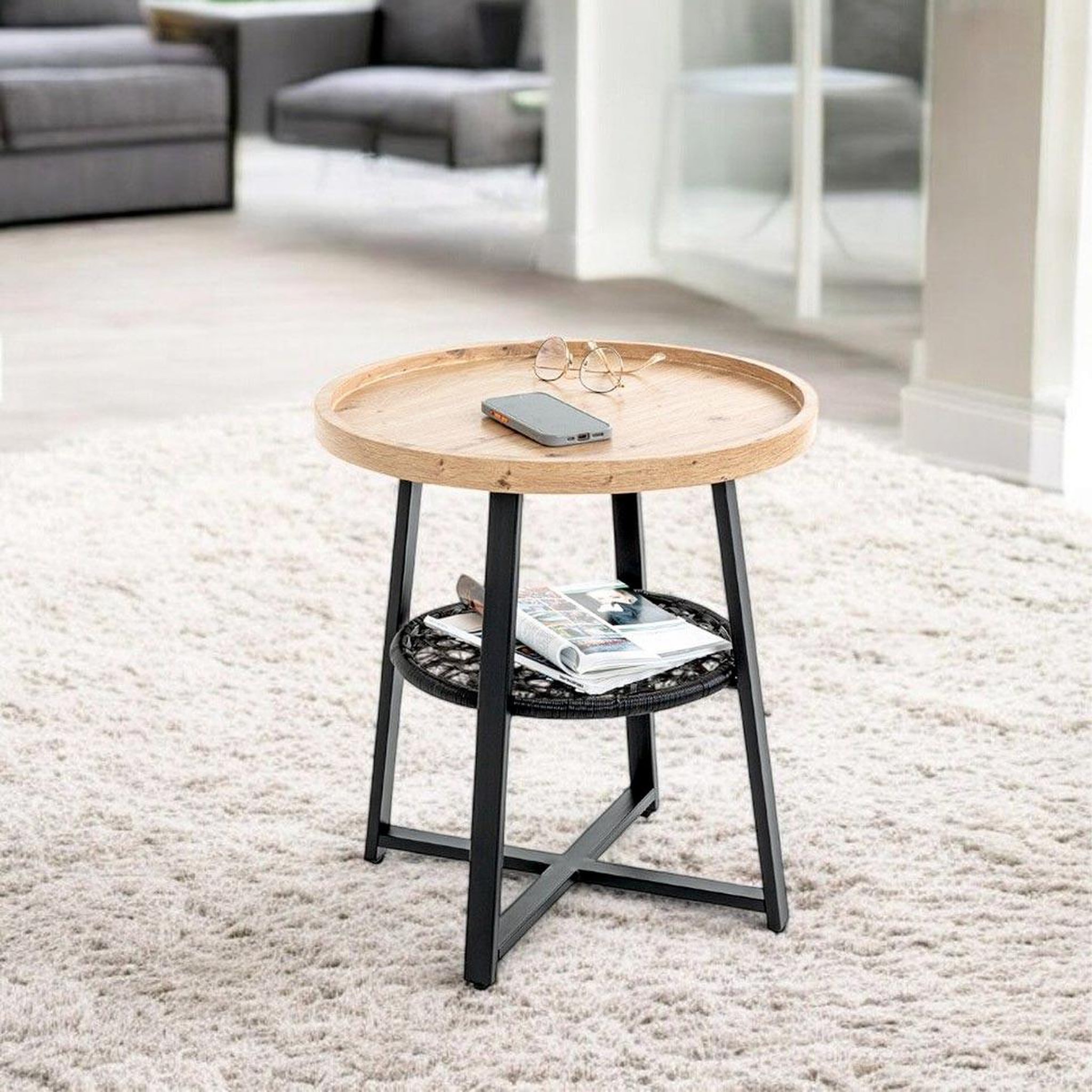 Voir la diapositive 4 : Paris Prix Table d'appoint avec étagère  rym  55cm naturel & noir