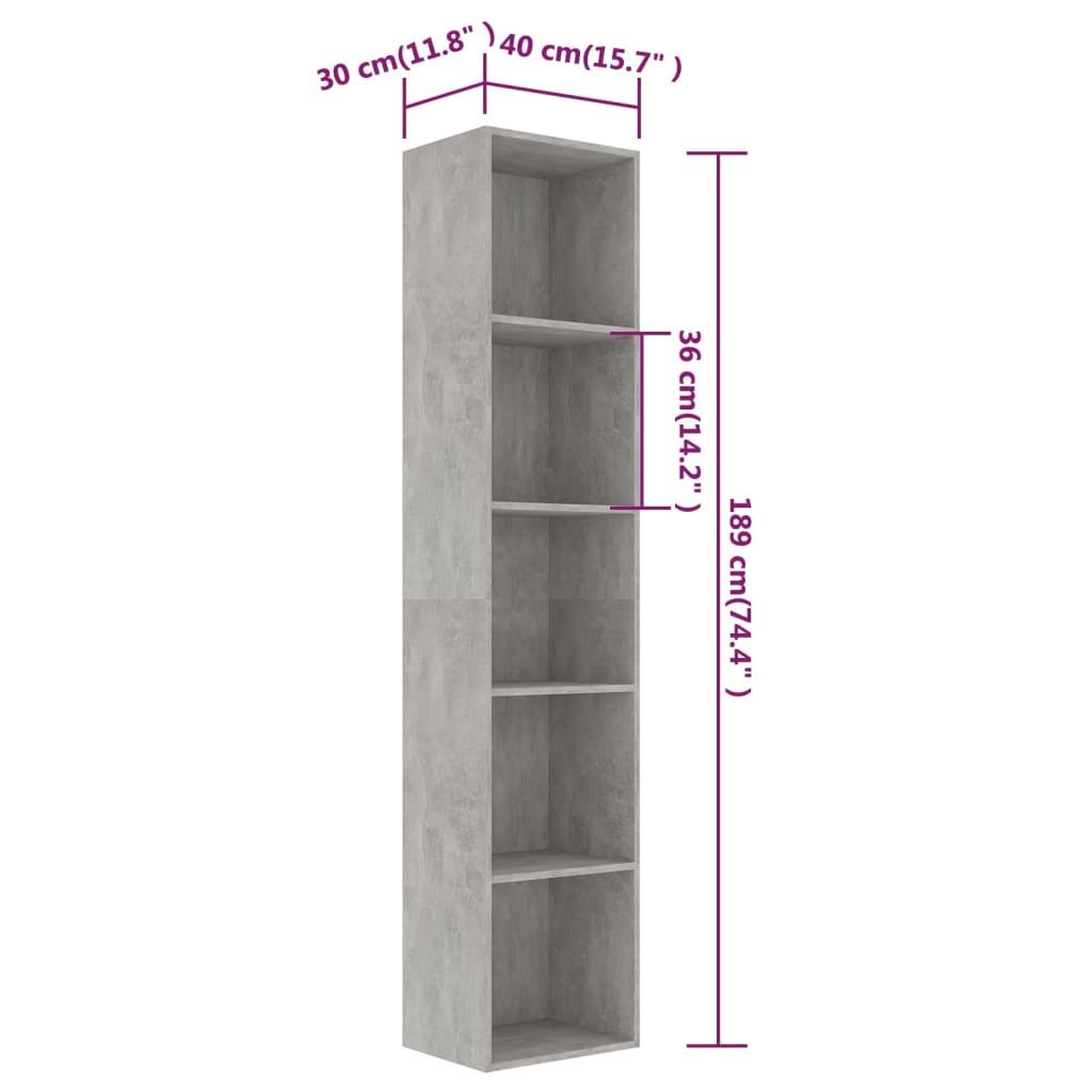 Voir la diapositive 6 : VIDAXL Bibliotheque Gris beton 40x30x189 cm Bois d'ingenierie