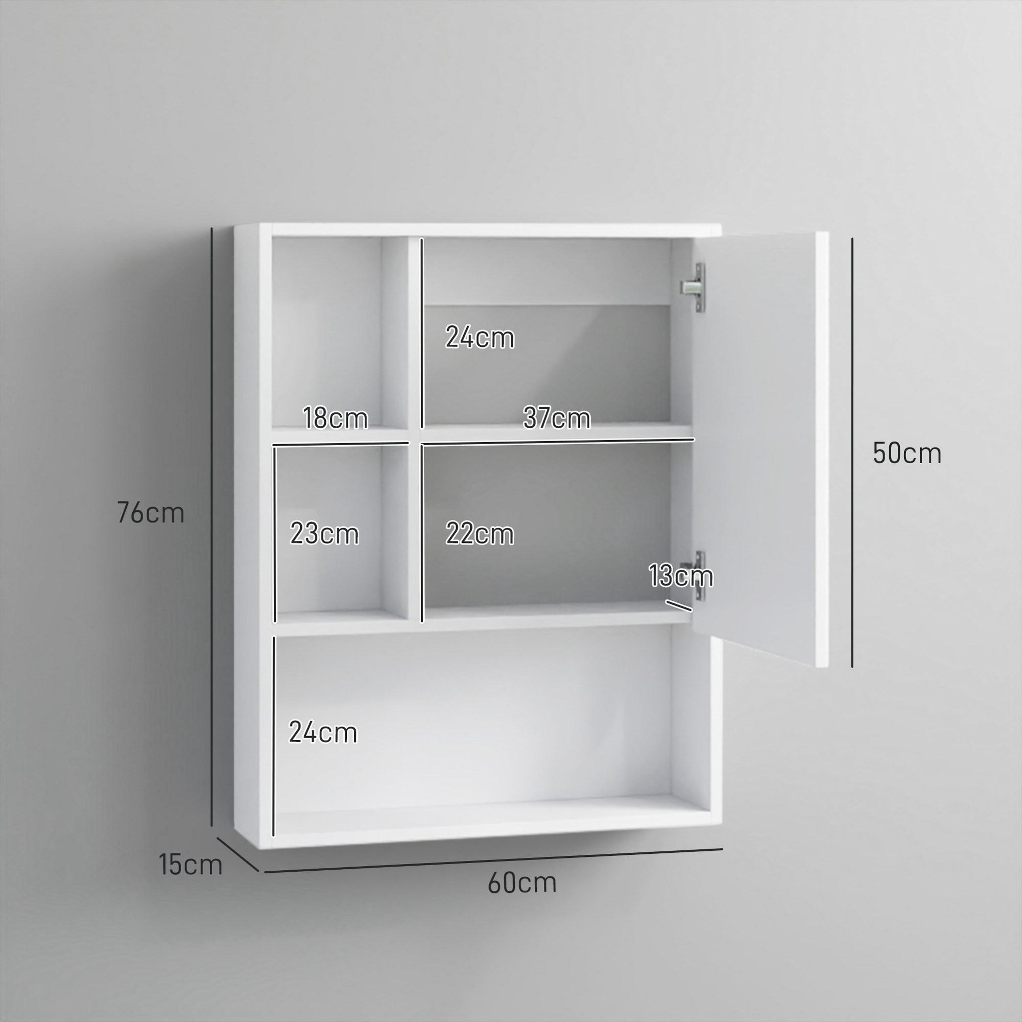 Voir la diapositive 3 : HOMCOM Armoire murale miroir salle de bain porte étagère 3 niches 60 x 15 x 76 cm