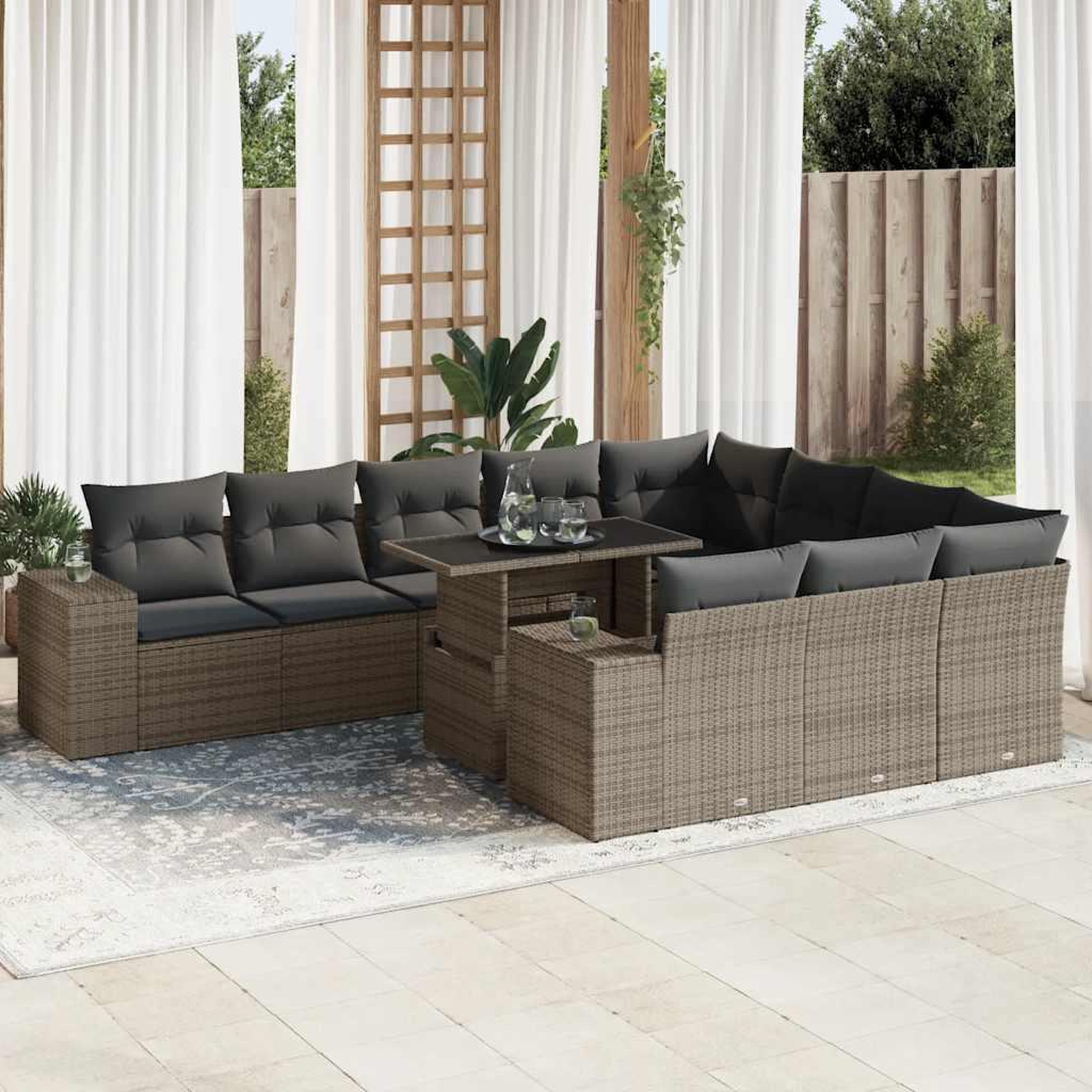 VIDAXL Salon de jardin 11 pcs avec coussins gris resine tressee