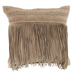 Paris Prix Coussin à Franges en Cuir  India  45cm Gris Clair