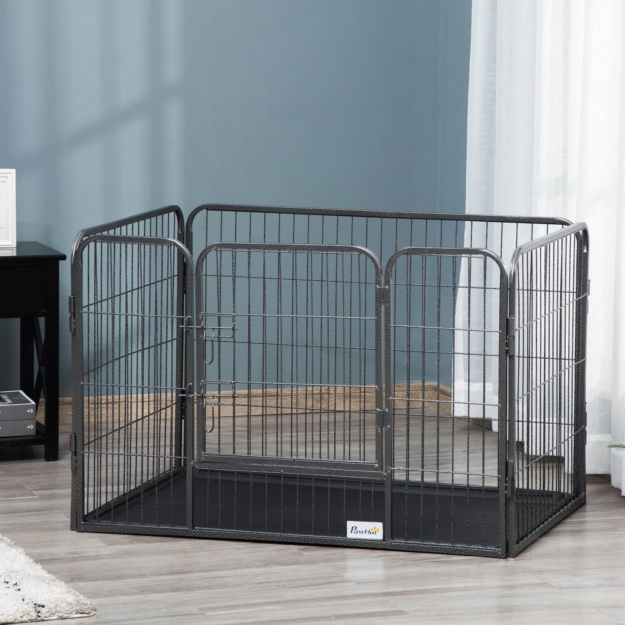 Voir la diapositive 2 : PAWHUT Cage chien démontable - enclos chien intérieur/extérieur - porte verrouillable, plateau - acier abs gris noir