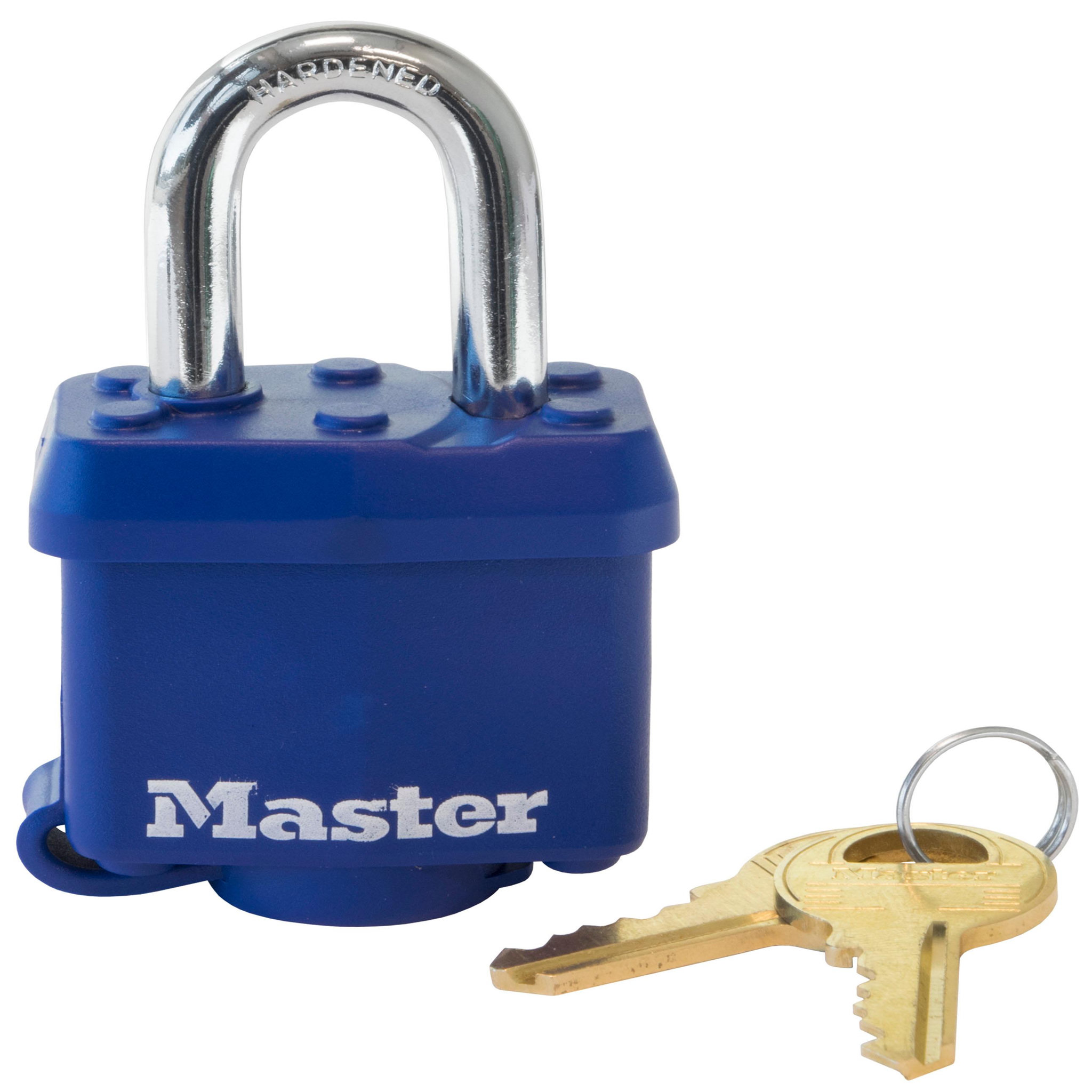 Voir la diapositive 2 : Master lock 312eurd cadenas en acier laminé à clé et protection thermoplastique, bleu, 7,3 x 4 x 2,5 cm